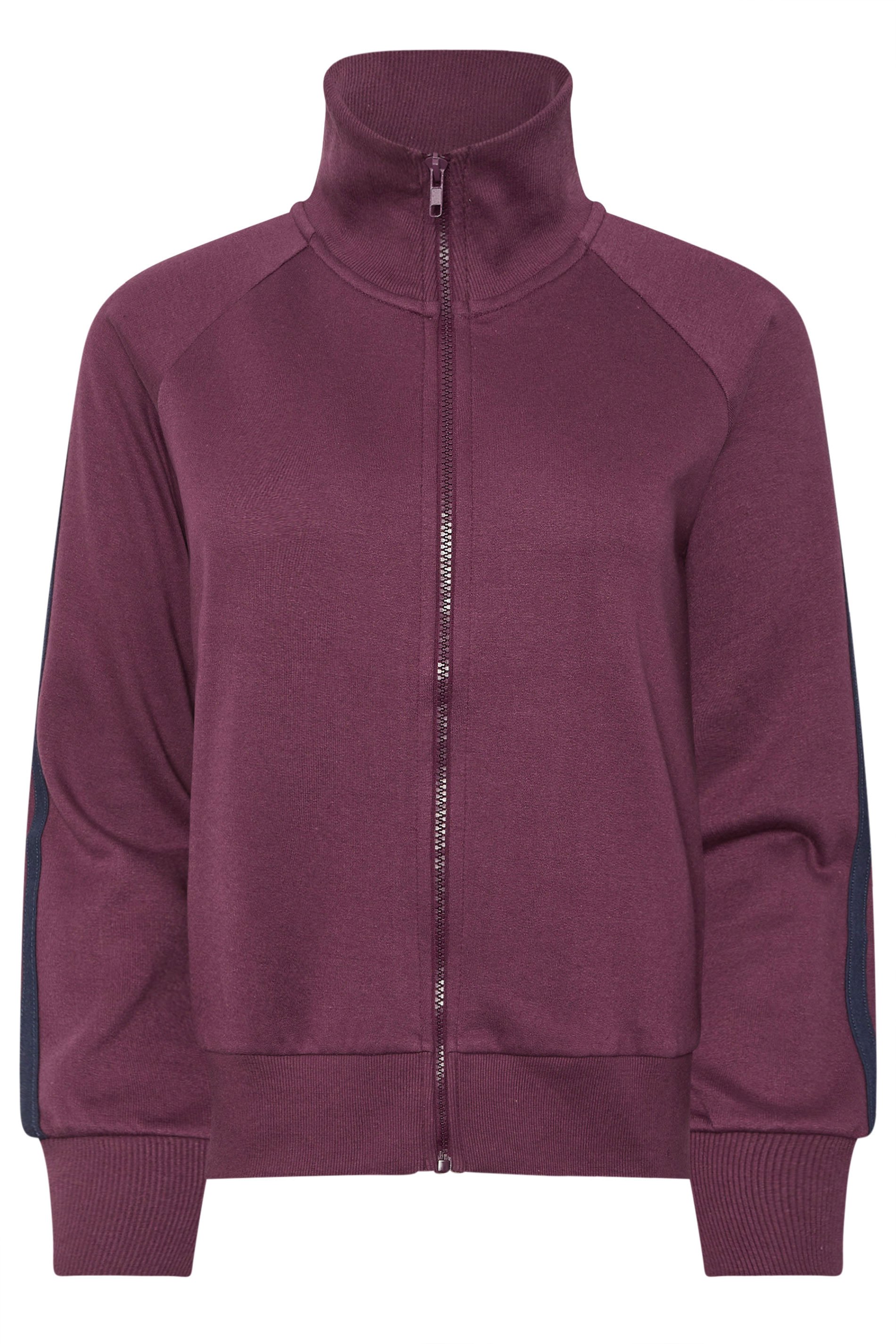 PixieGirl Petite Women's Burgundy Red Stripe Collar Zip Sweatshirt | PixieGirl  5