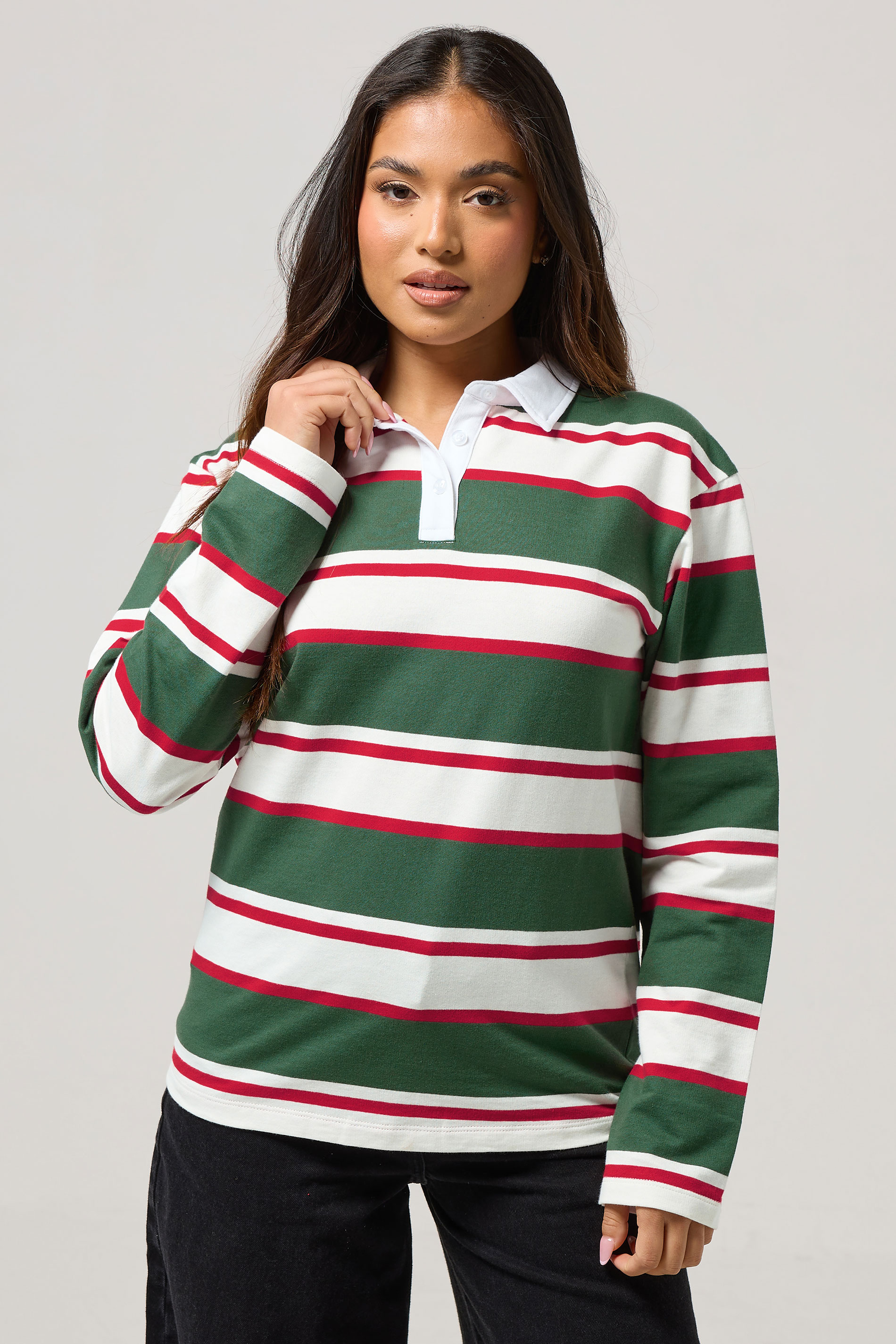 PixieGirl Petite Women's Green & Red Striped Rugby T-Shirt | PixieGirl 2