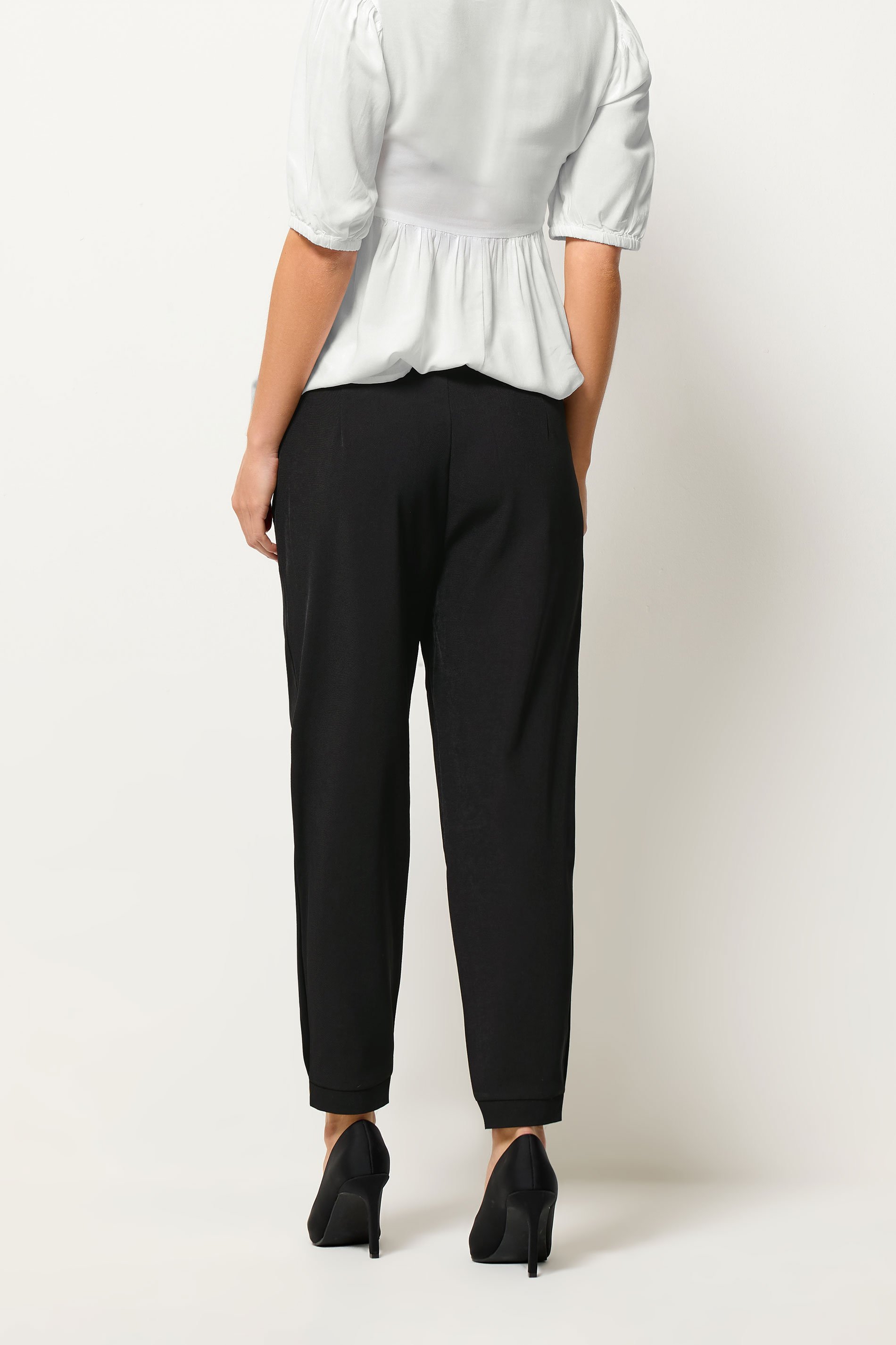 PixieGirl Petite Women's Black Tailored Barrel Button Trousers | PixieGirl 3