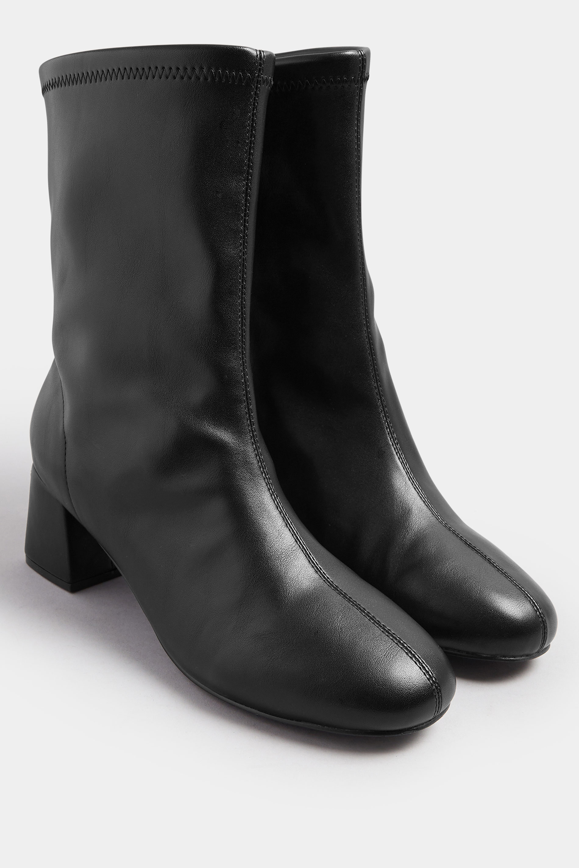 Black Block Heel Stretch Boots In Extra Wide EEE Fit | Yours Clothing 2