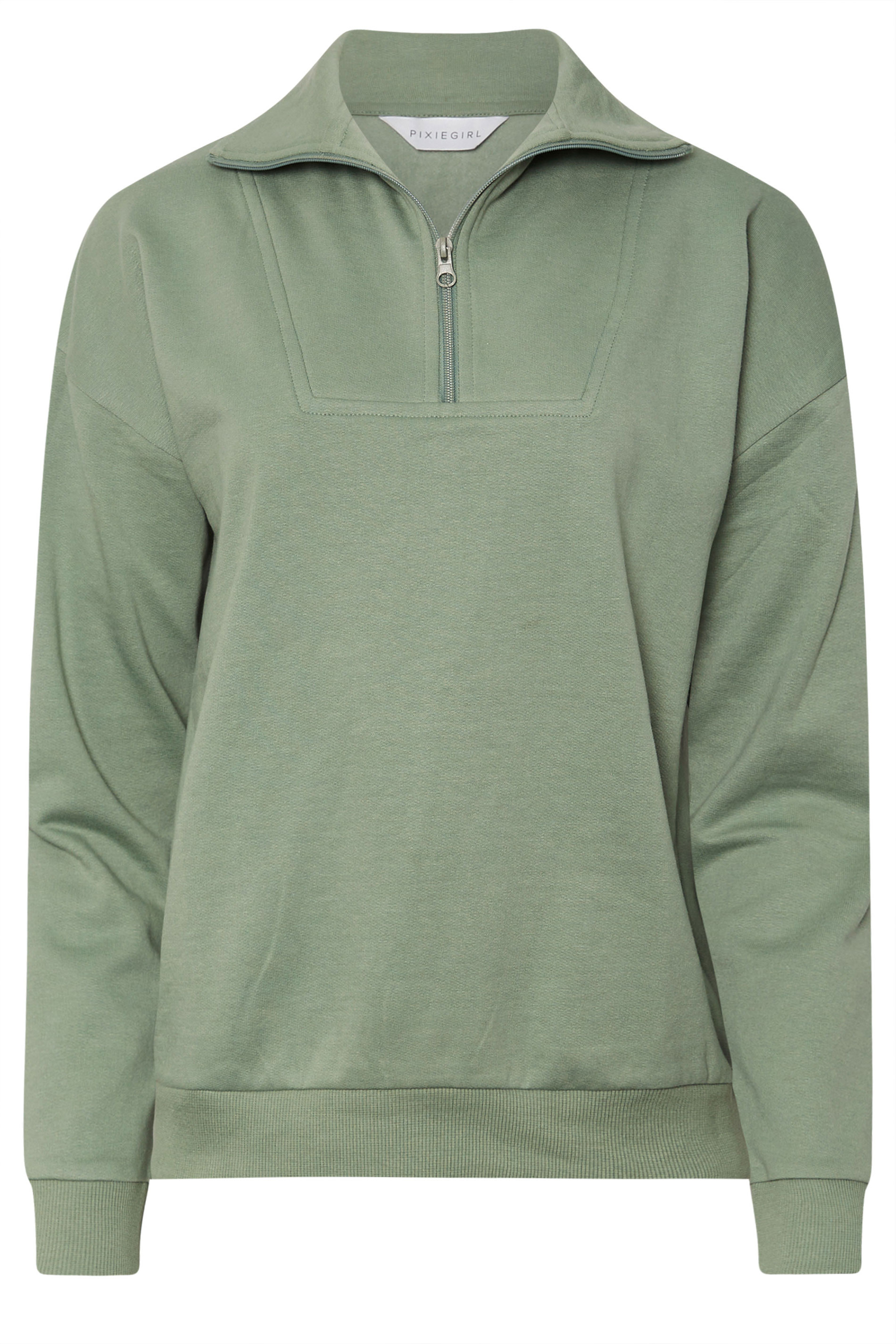 PixieGirl Petite Women's Sage Green Quarter Zip Sweatshirt | PixieGirl 7