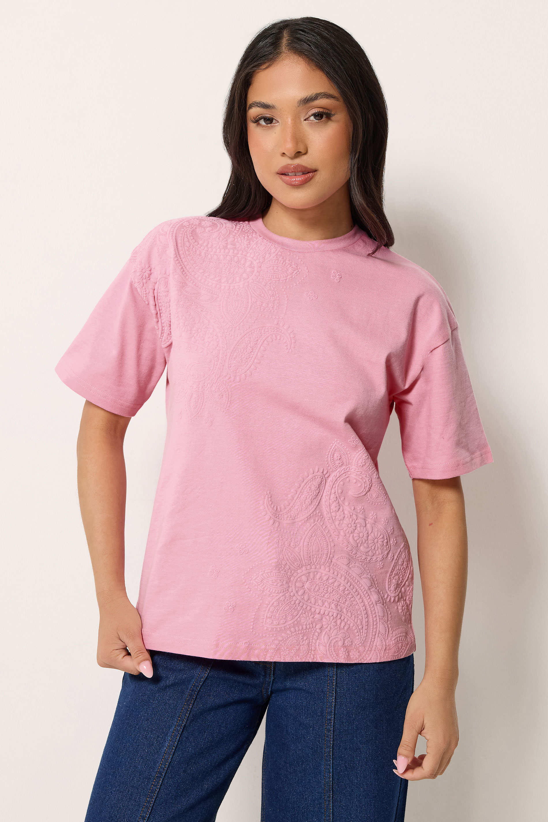 Pixiegirl Women's Pink Petite Paisley Cotton Tshirt Size 10