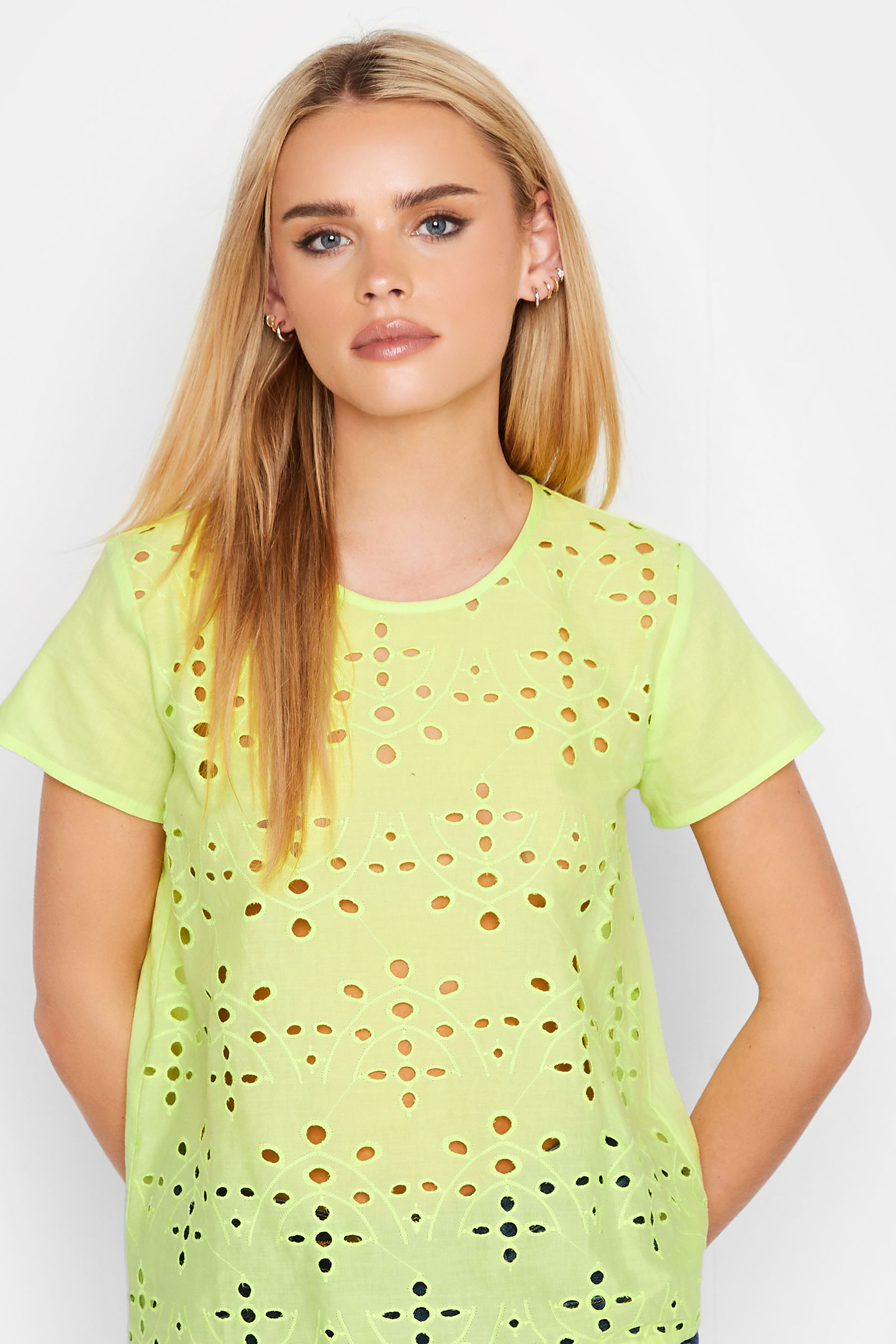 Petite Lime Green Broderie Short Sleeve Top | PixieGirl 4
