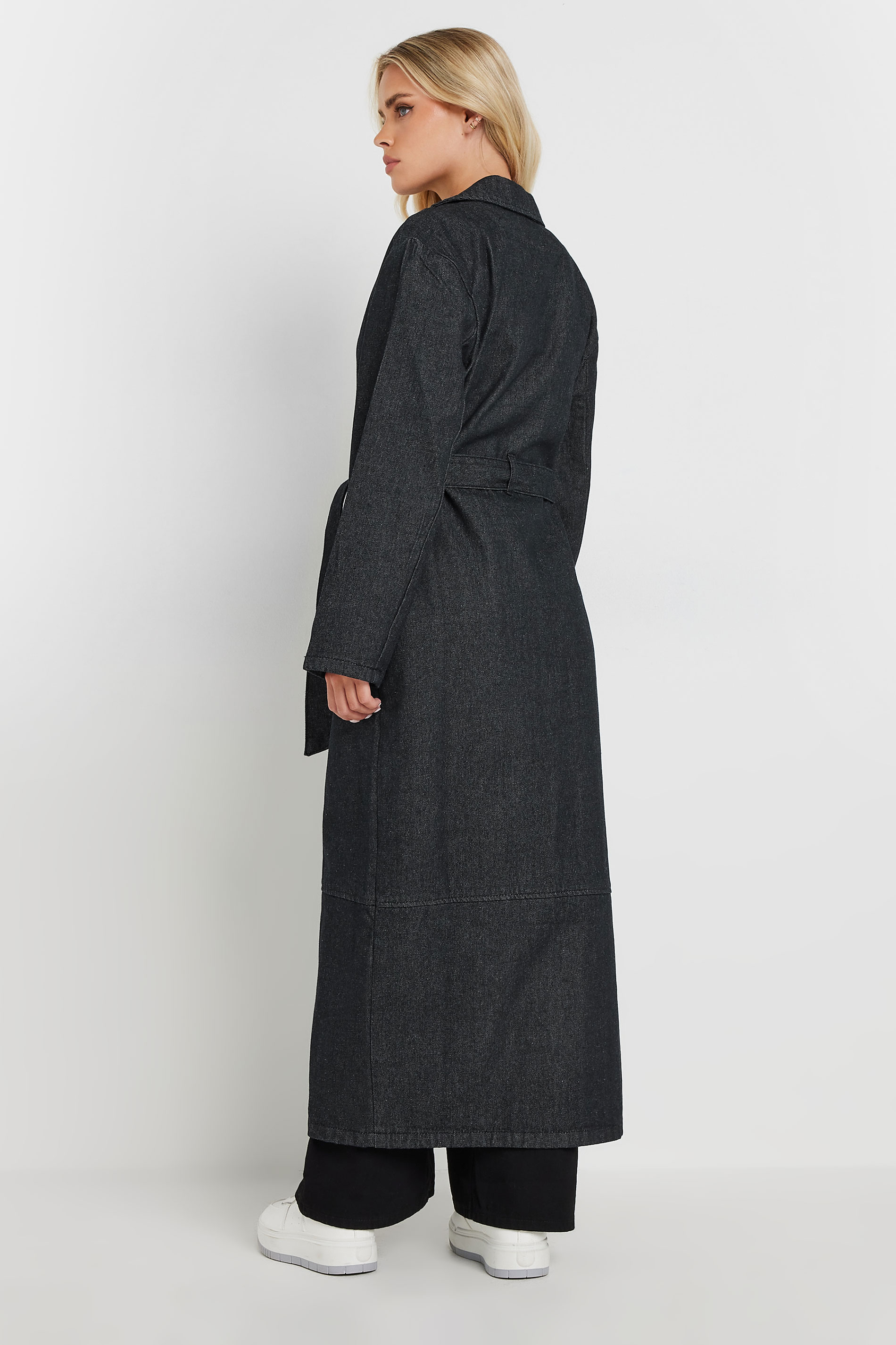 PixieGirl Petite Women's Indigo Blue Belted Denim Trench Coat | PixieGirl 4