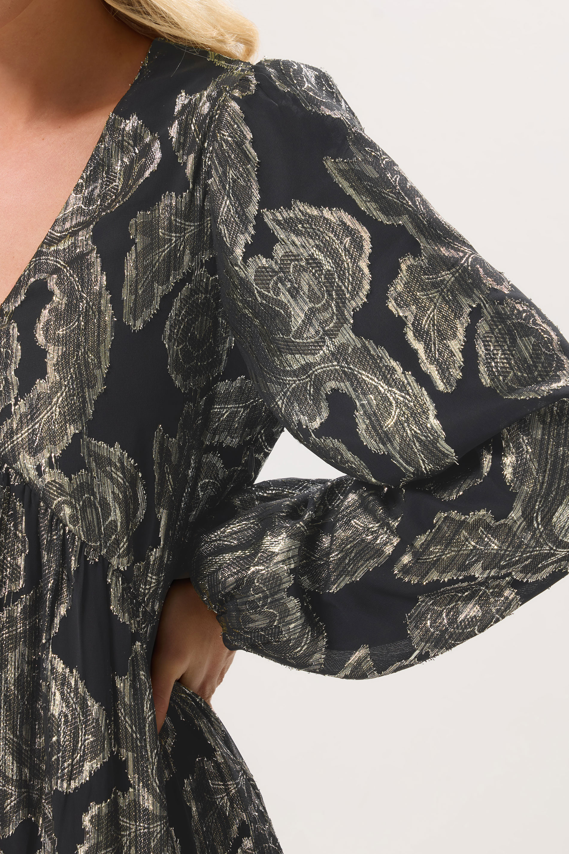 PixieGirl Petite Women's Black Jacquard Floral Smock Dress | PixieGirl 5