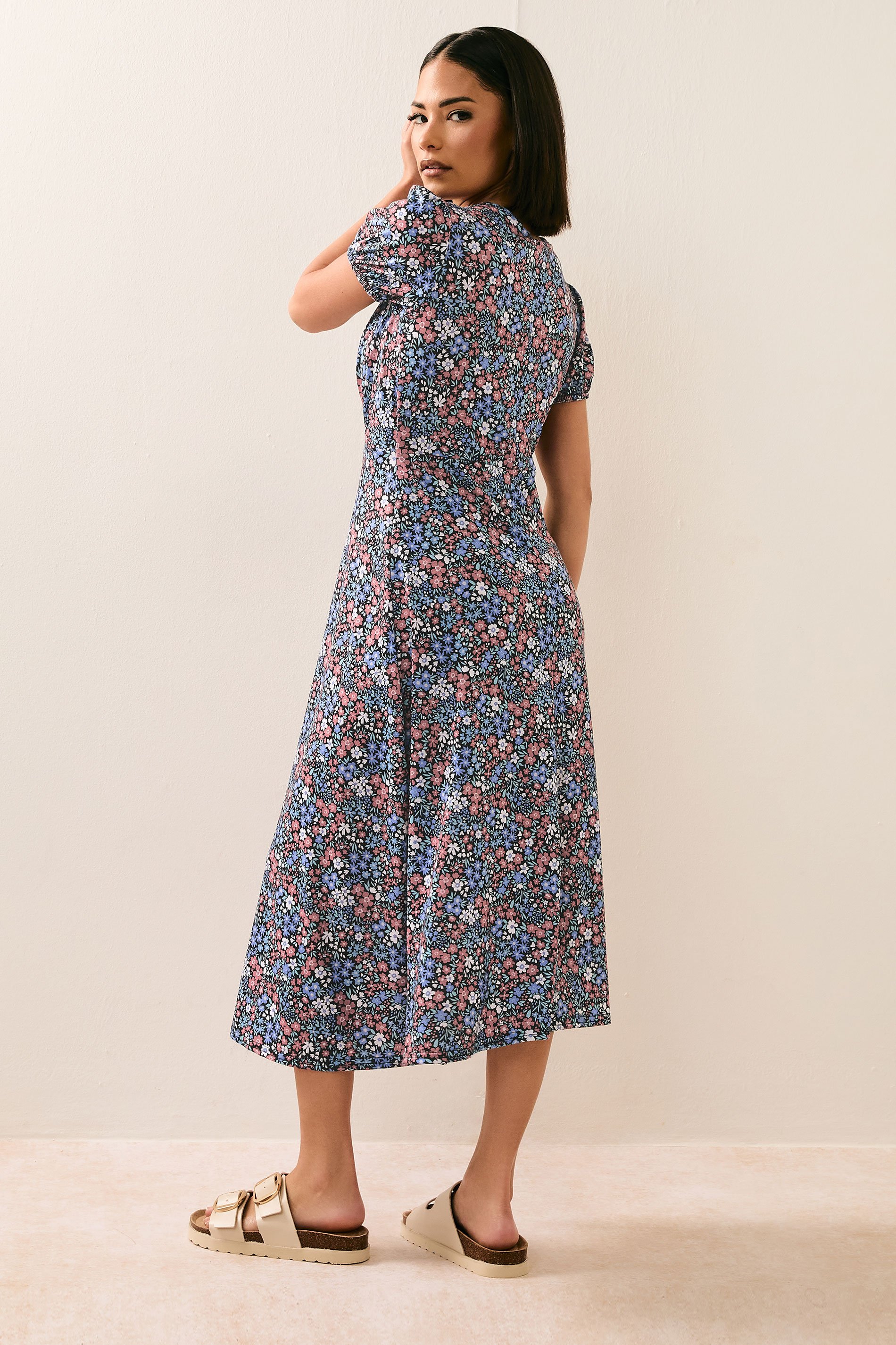 PixieGirl Petite Women's Blue Ditsy Floral Tea Dress | PixieGirl 3
