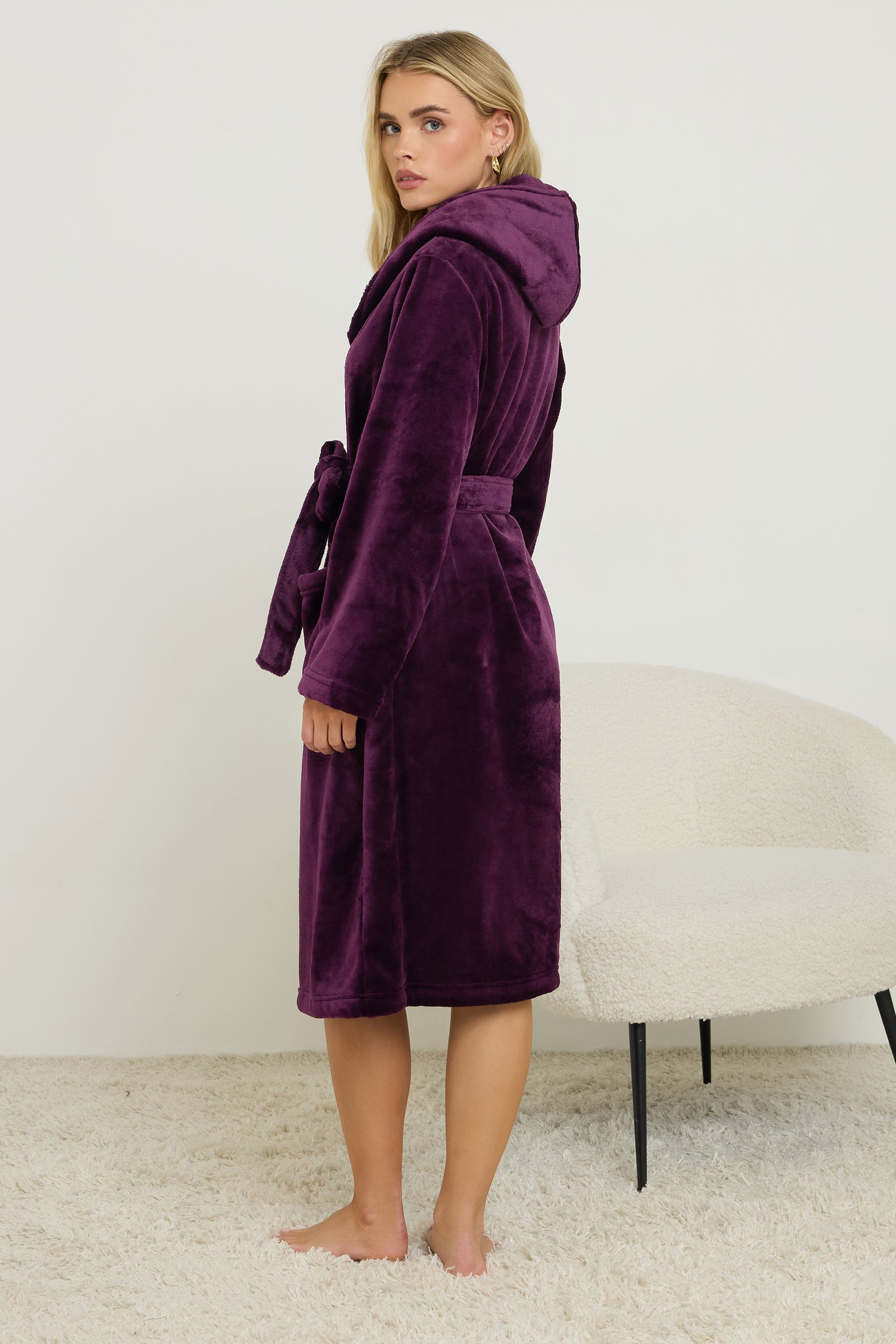 PixieGirl Petite Women's Burgundy Red Super Luxe Hooded Dressing Gown | PixieGirl 4