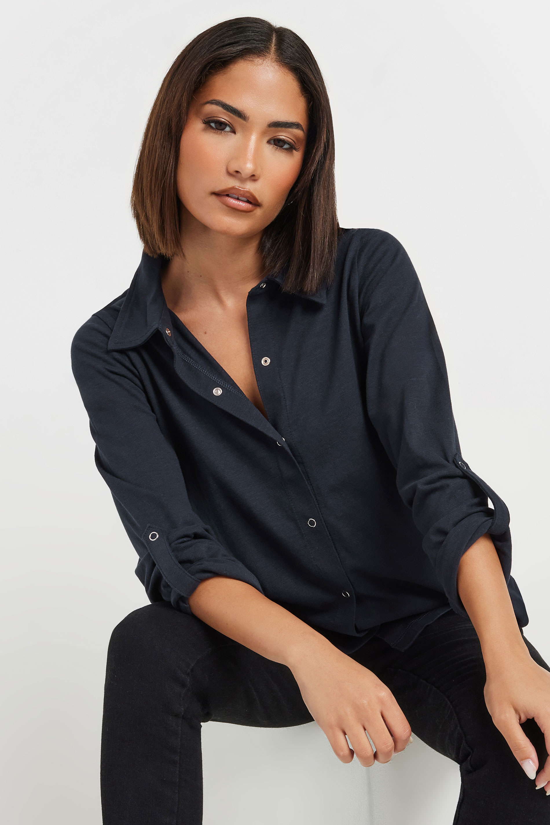 PixieGirl Petite Women's Navy Blue Rolled Sleeve Shirt | PixieGirl 4