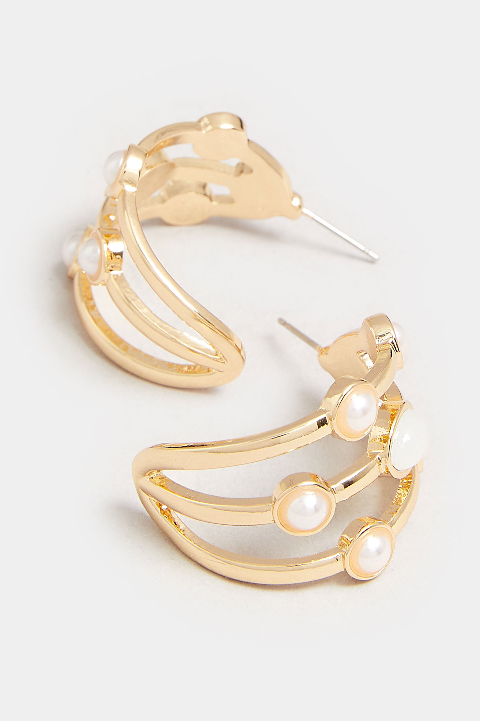 Gold Tone Triple Stone Hoop Earrings | Yours Clothing 3