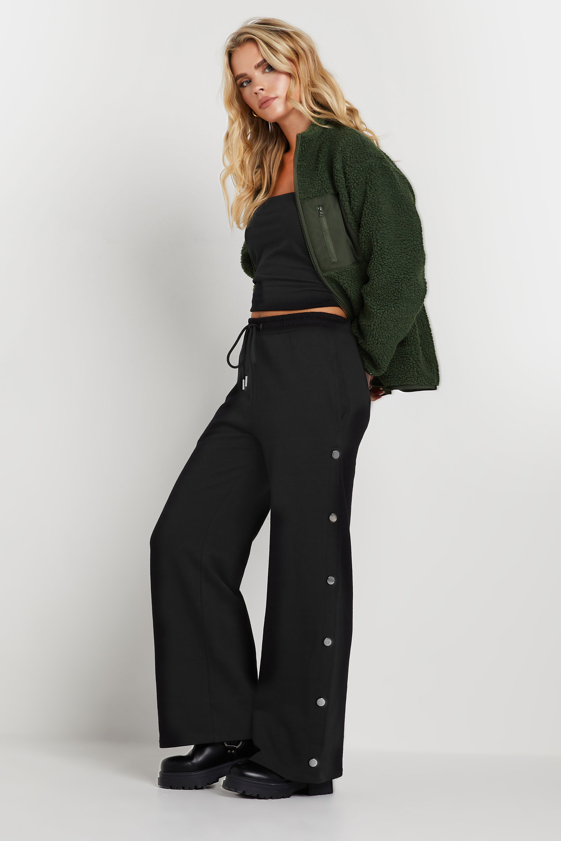 PixieGirl Petite Women's Black Studded Wide Leg Joggers | PixieGirl 1