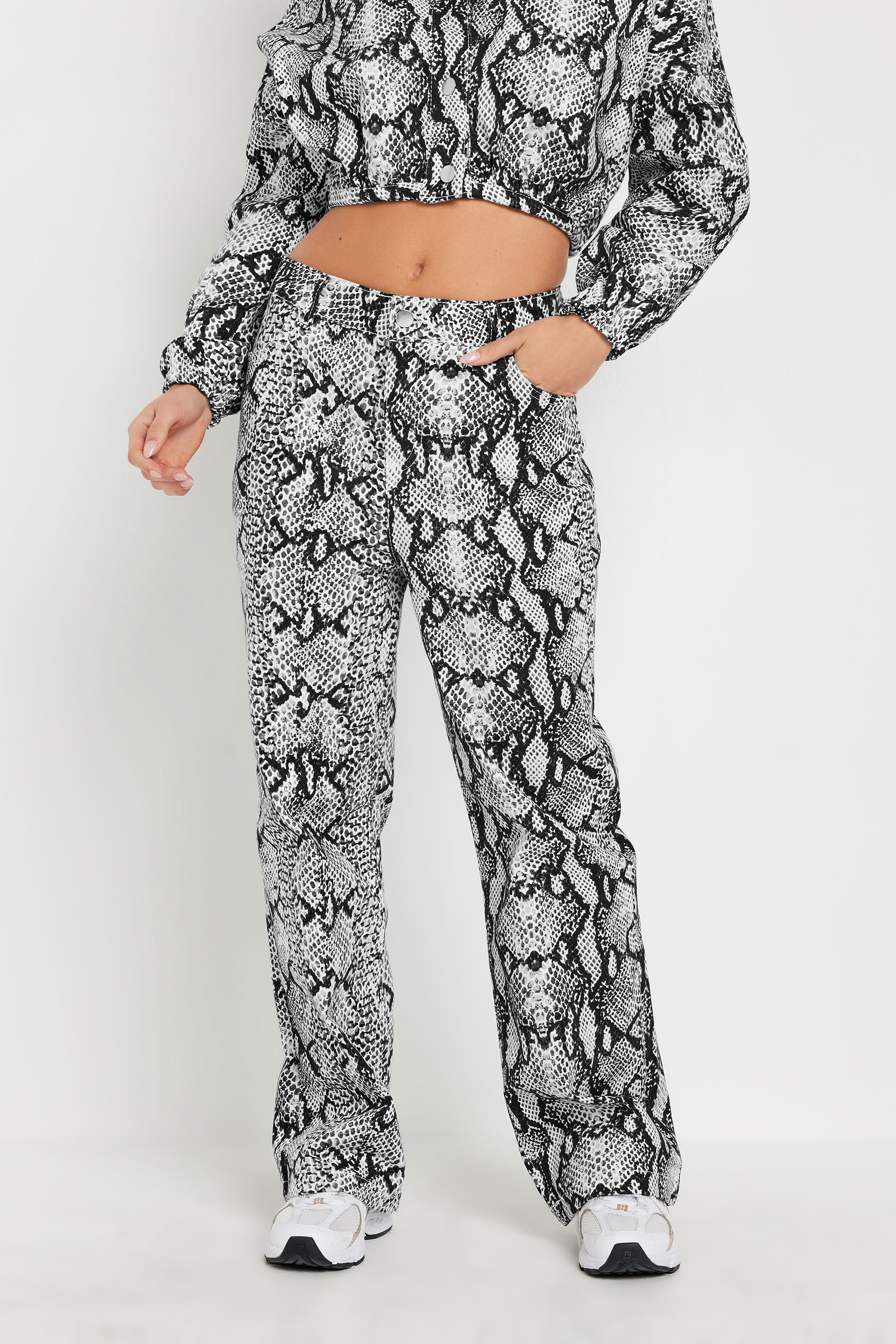PixieGirl Petite Women's Grey Snake Print Straight Leg Jeans | PixieGirl 2