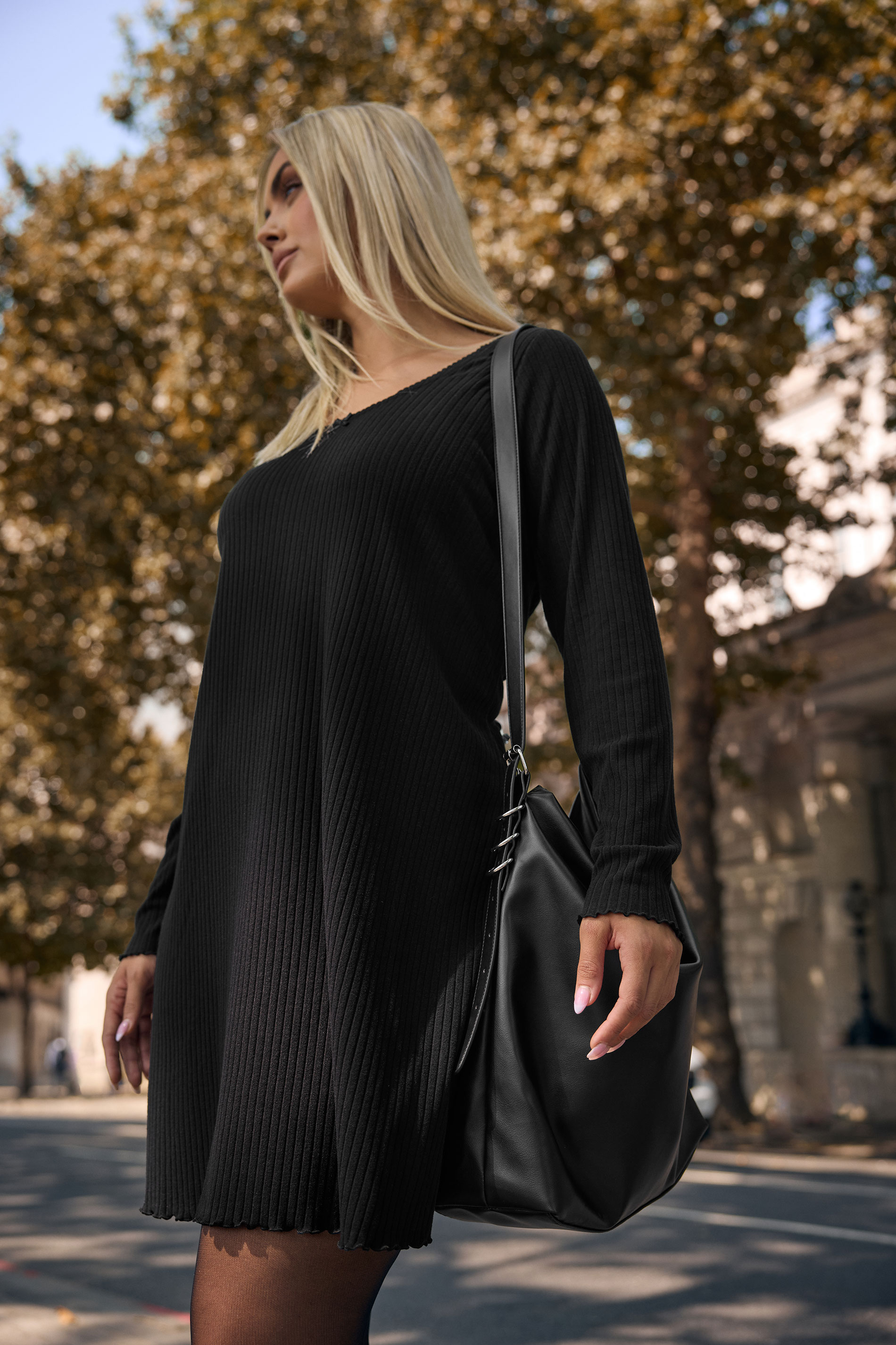 Black Faux Leather Slouched Shoulder Bag | Yours Clothing 1