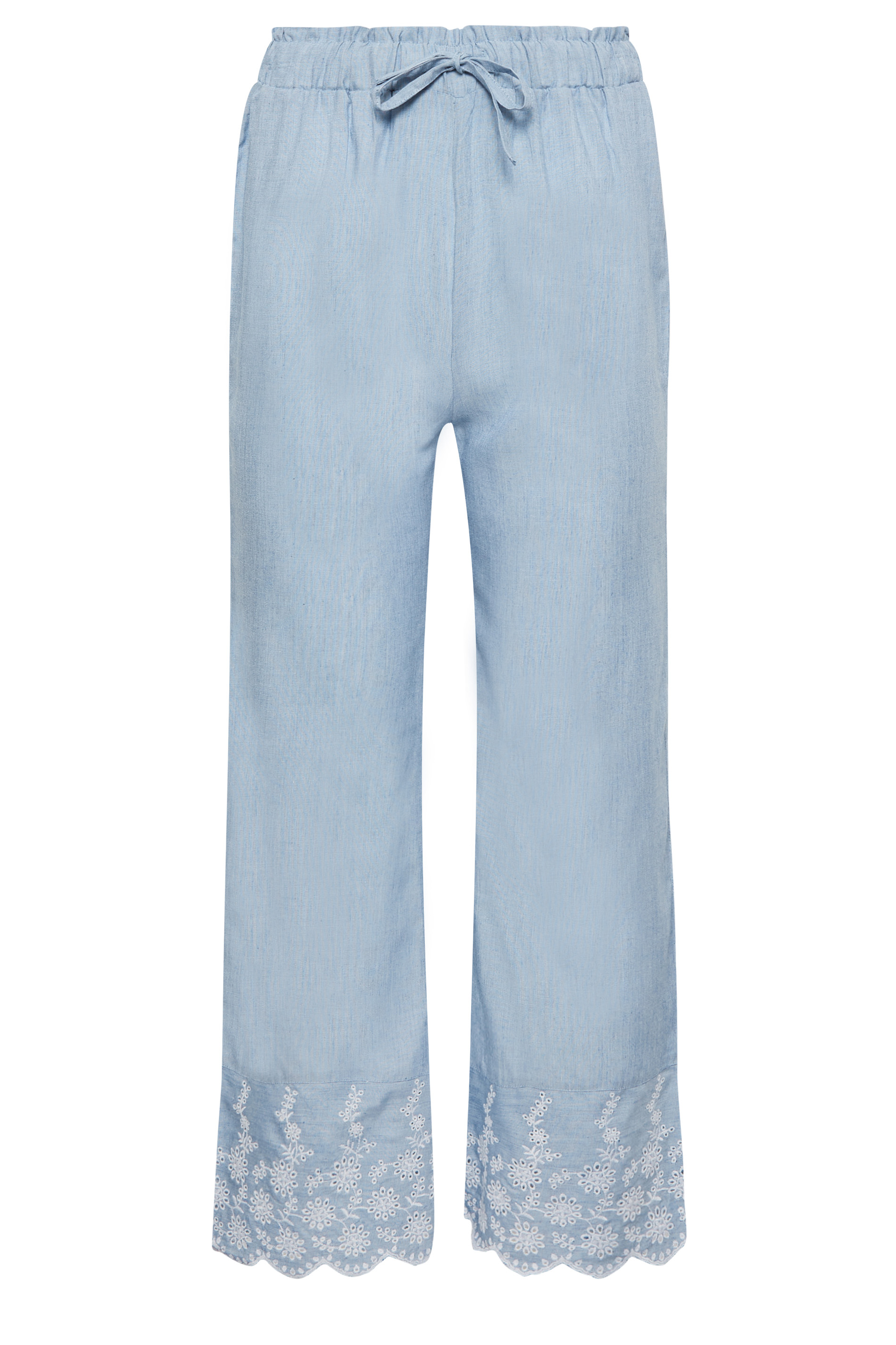 PixieGirl Blue Broderie Anglaise Wide Leg Pyjama Bottoms | PixieGirl 4