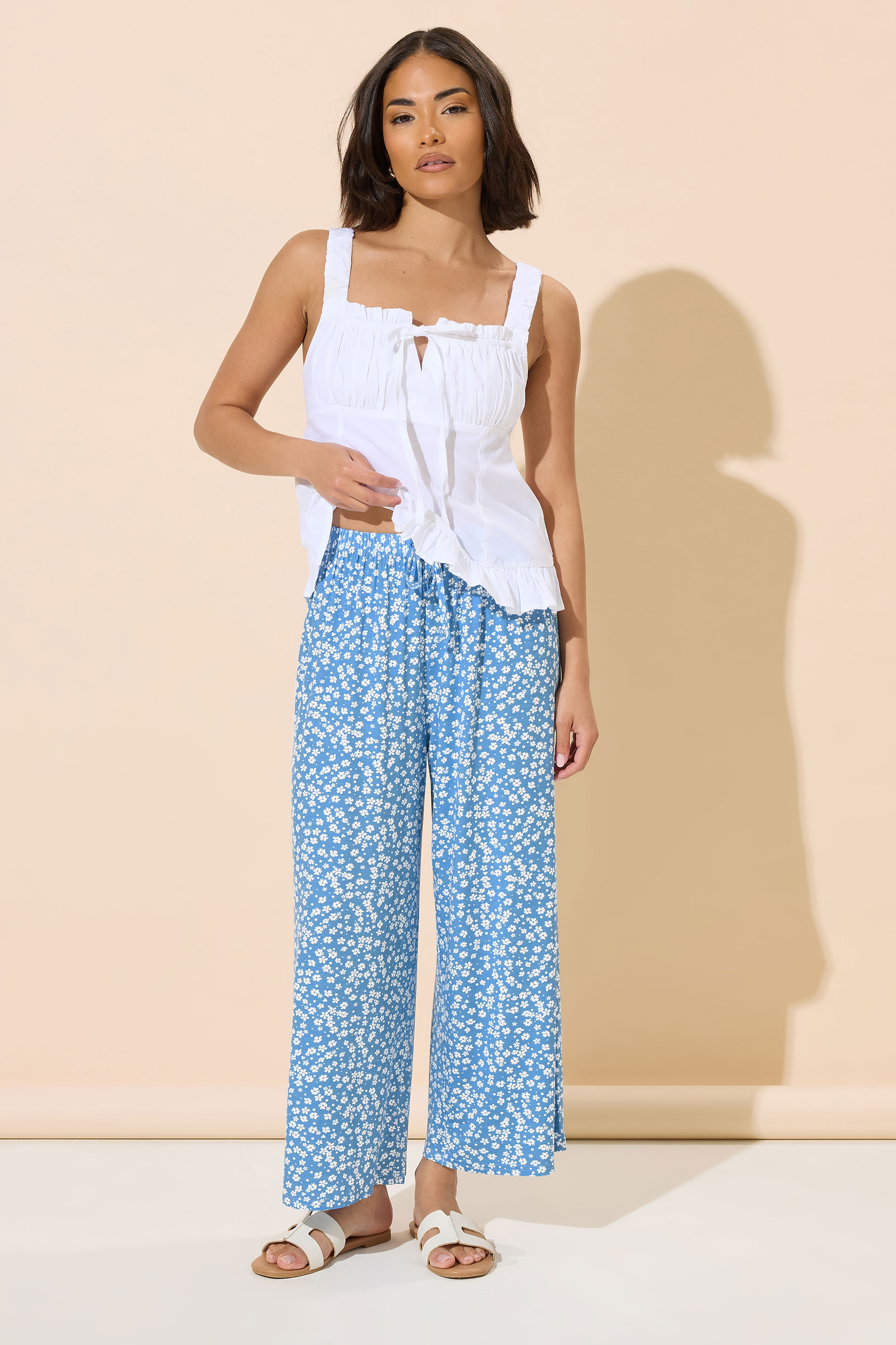 PixieGirl Petite Women's Blue Ditsy Floral Cropped Trousers | PixieGirl 1