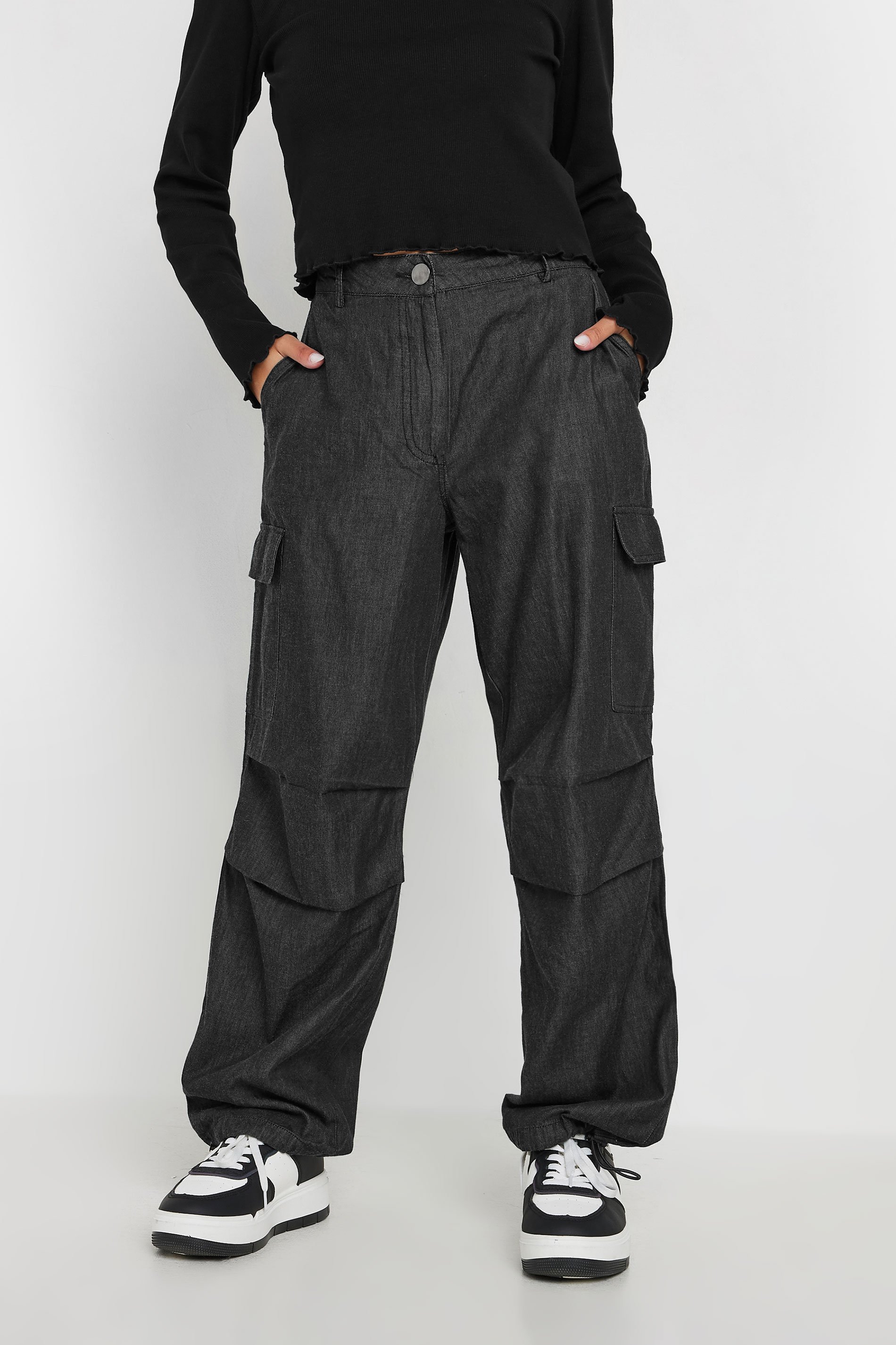 PixieGirl Black Washed Denim Parachute Trousers | PixieGirl 2