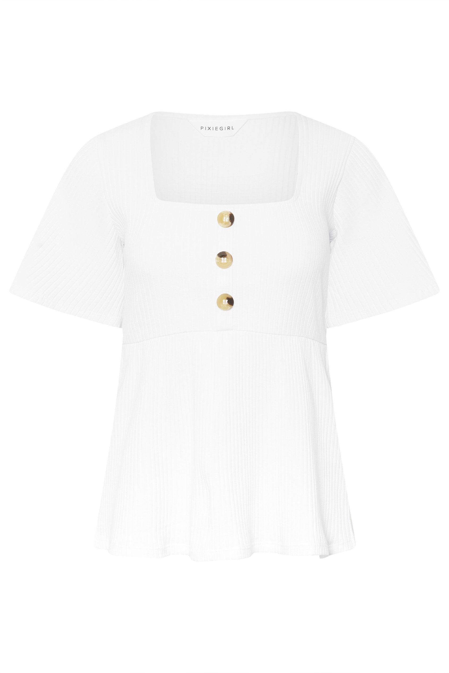 PixieGirl Petite Women's White Ribbed Smock Top | PixieGirl 5