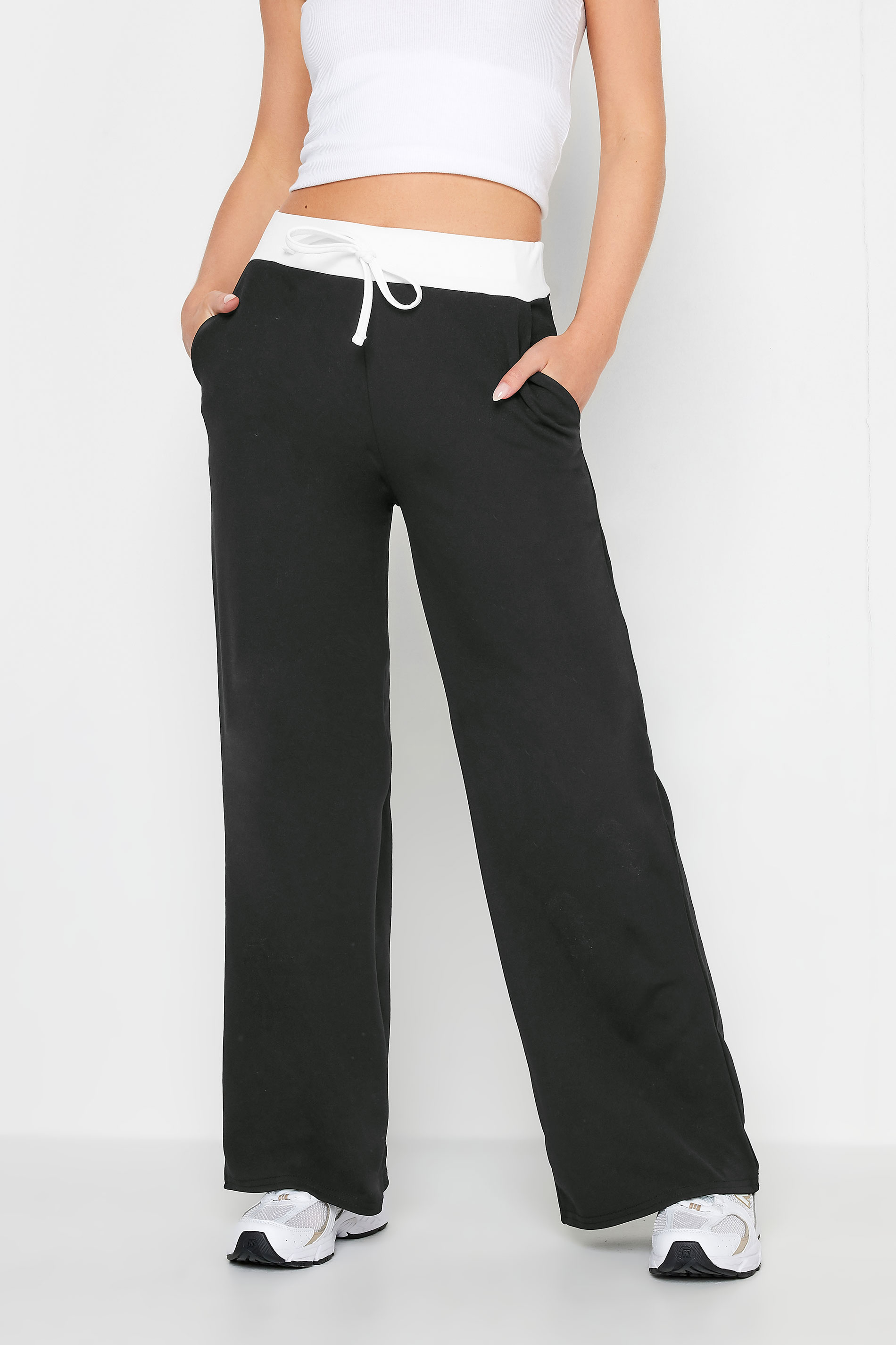 PixieGirl Petite Womens Black & White Contrast Trousers | PixieGirl  3