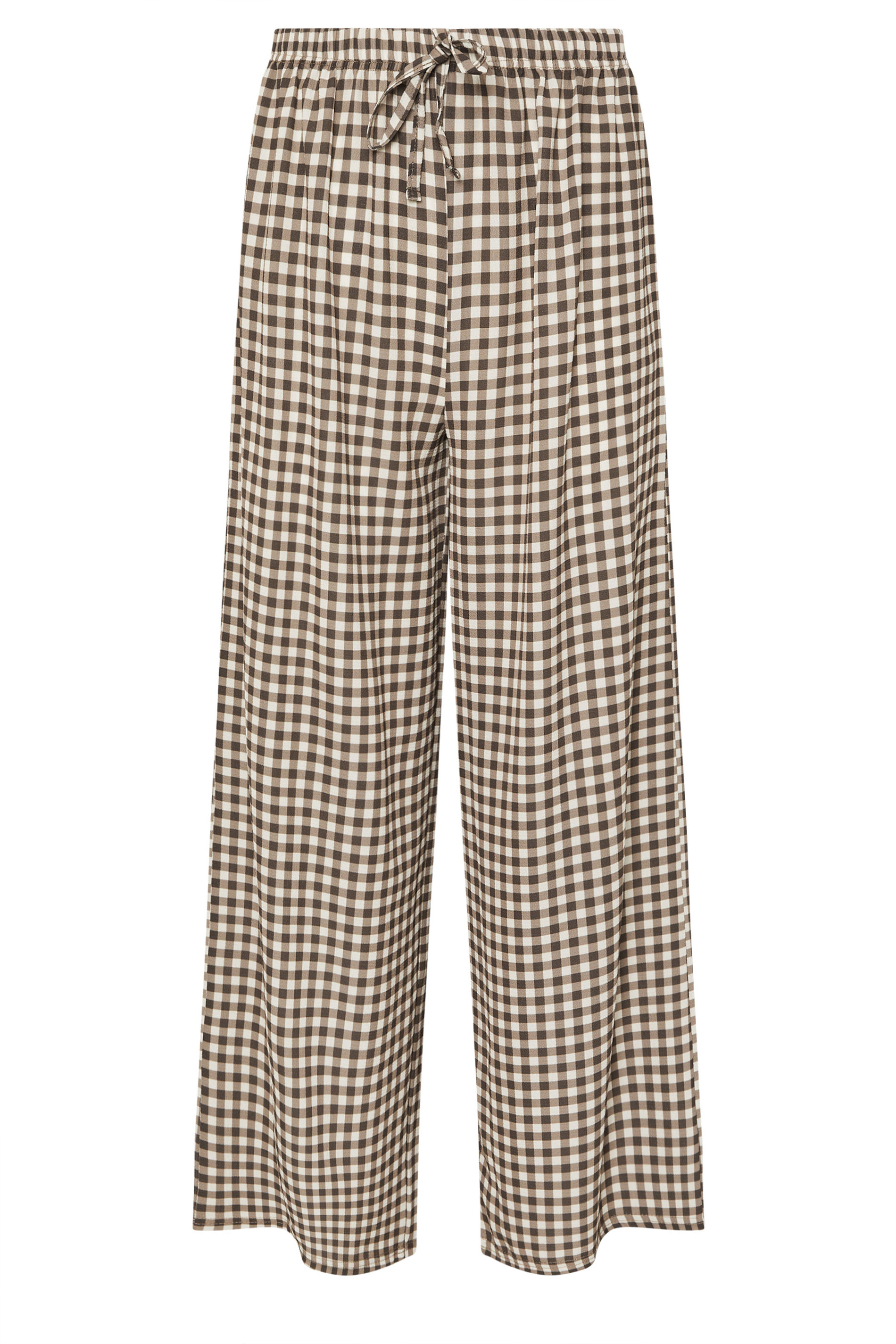 PixieGirl Petite Women's Brown Gingham Wide Leg Trousers | PixieGirl 5