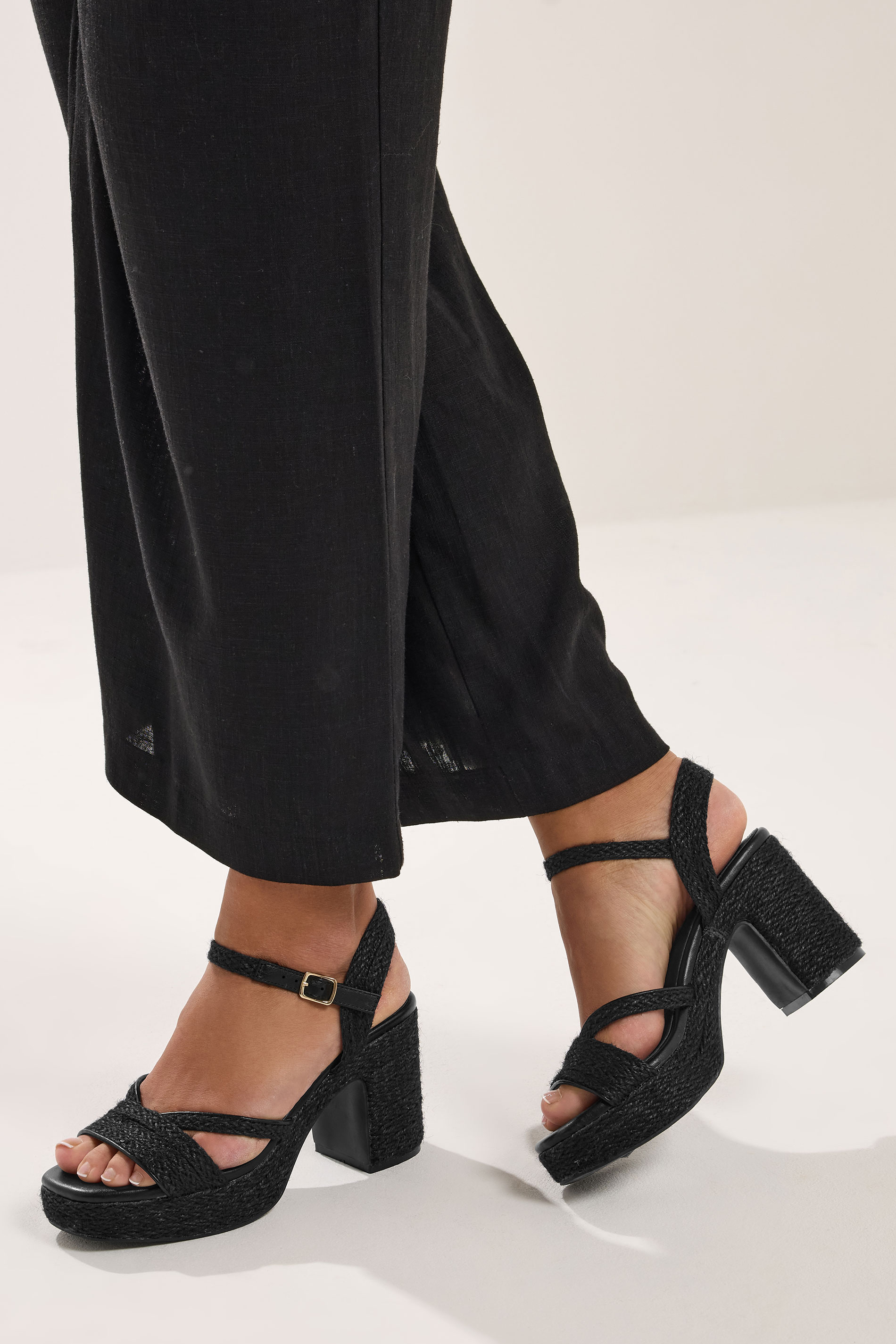 Black Rope Heel Sandals In Wide E Fit | Yours Clothing 3