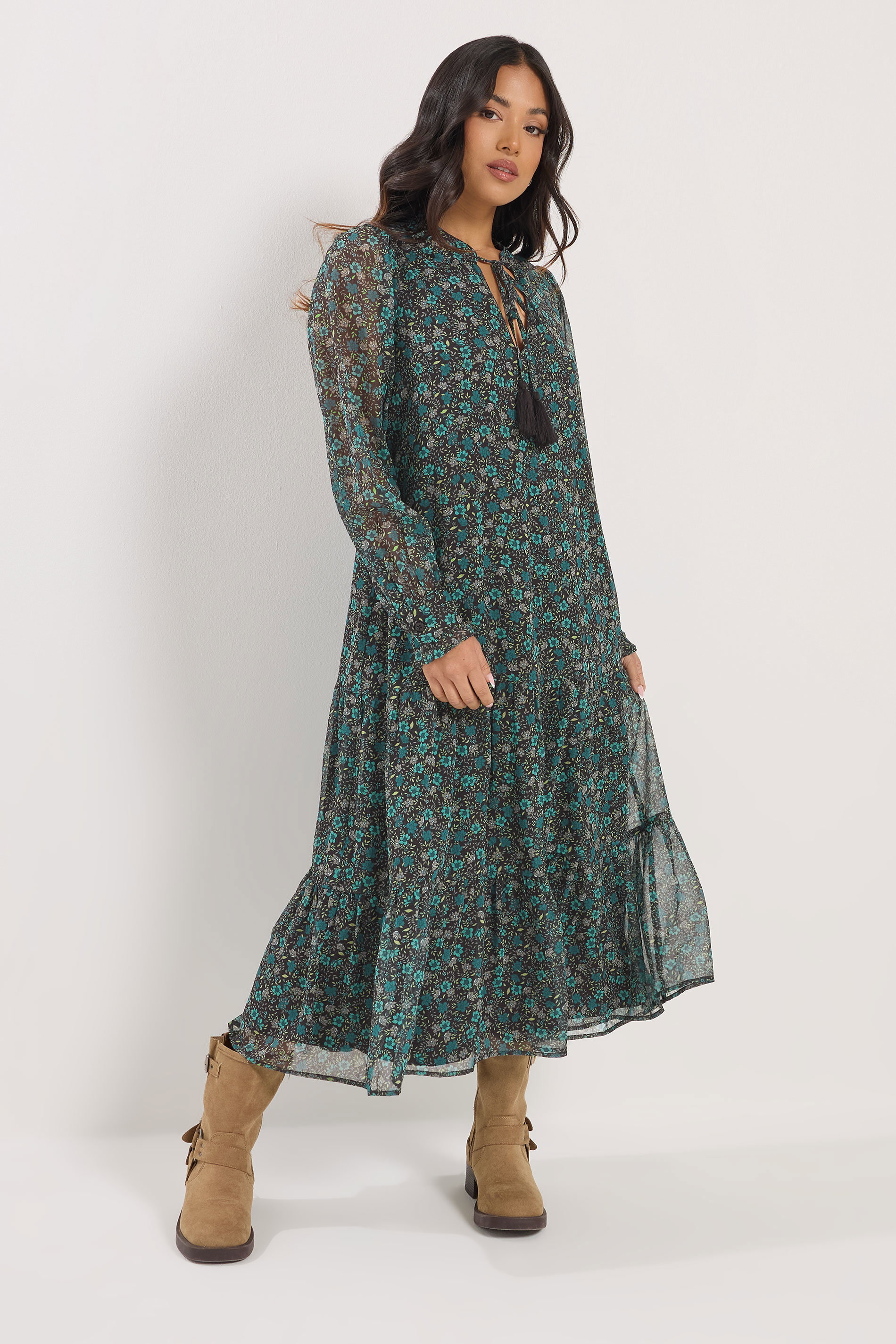 Pixiegirl Women's Green Petite Floral Tie Up Dress Size 18