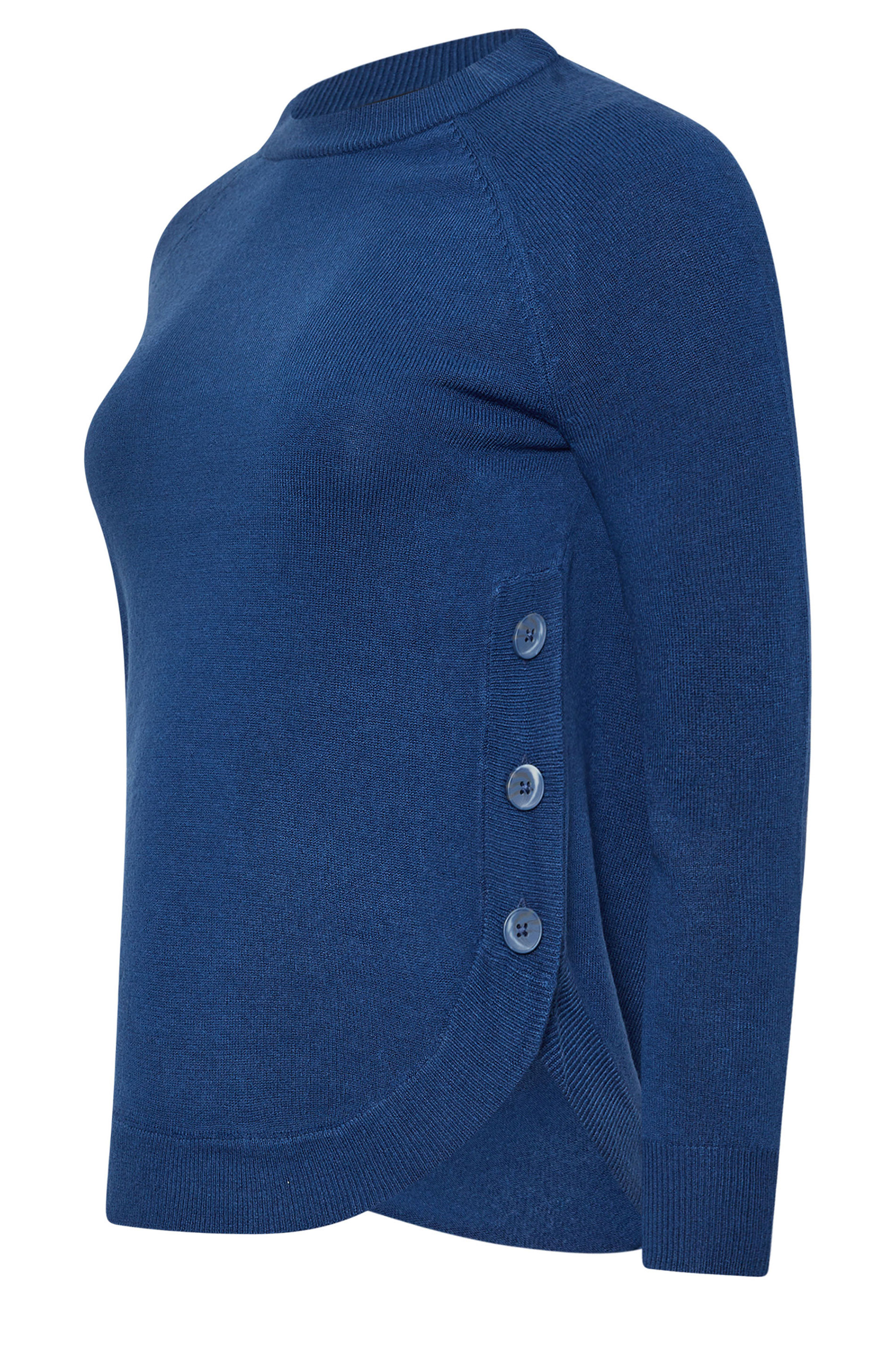 PixieGirl Petite Women's Blue Curved Hemline Button Jumper | PixieGirl 5