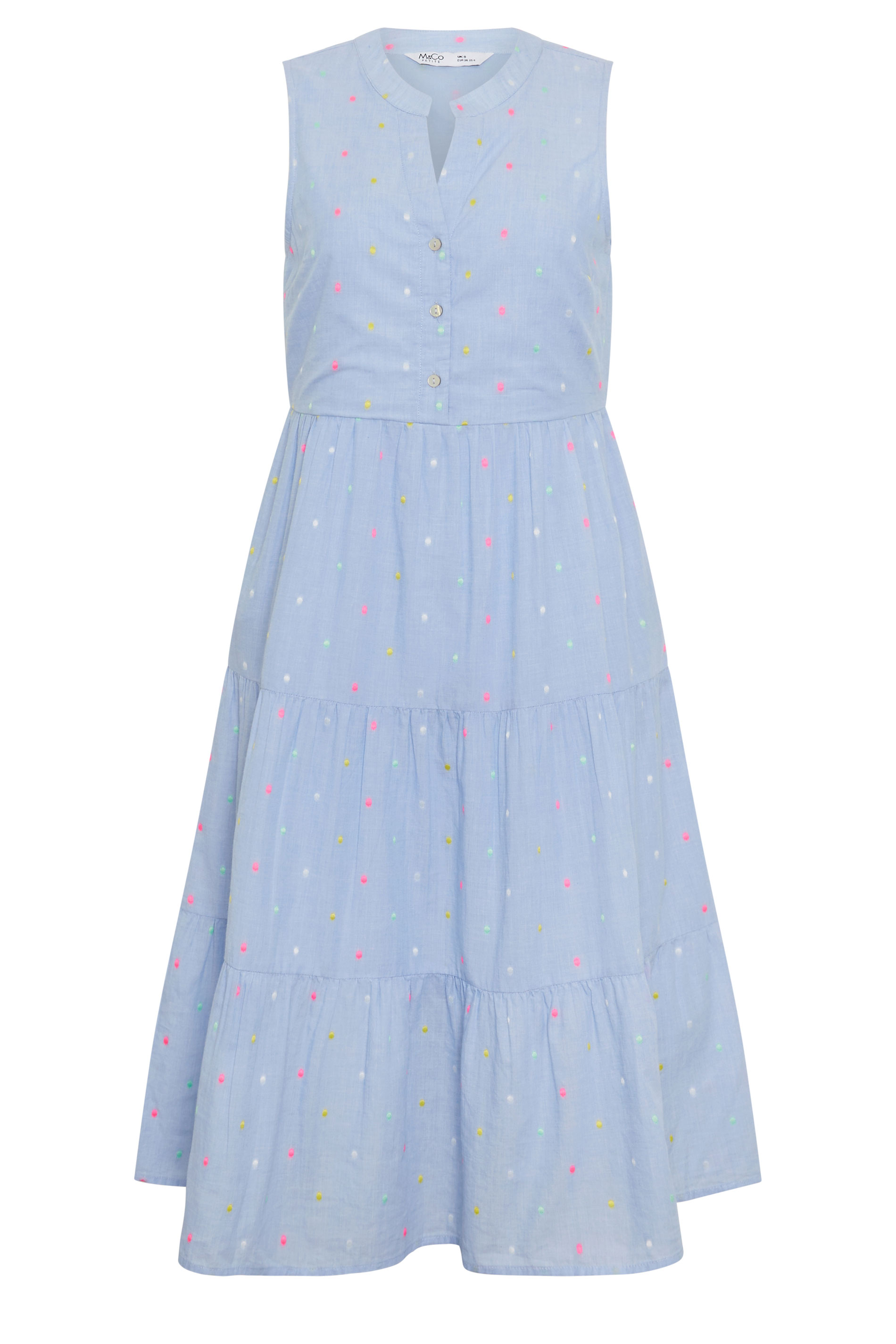 M&Co Petite Light Blue Dobby Tiered Cotton Midi Dress | M&Co 5