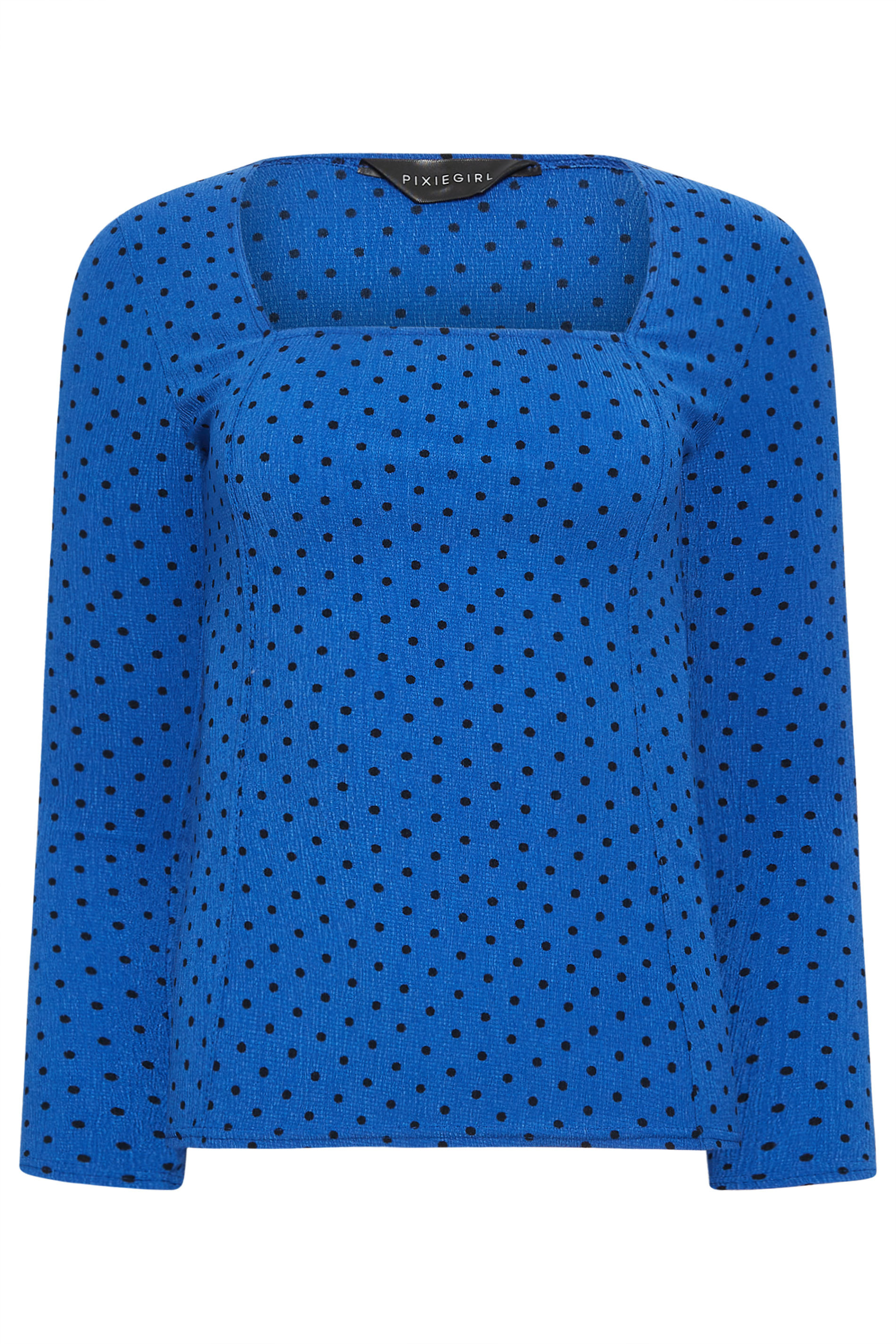 Petite Blue Square Neck Spot Print Long Sleeve Top | PixieGirl  6