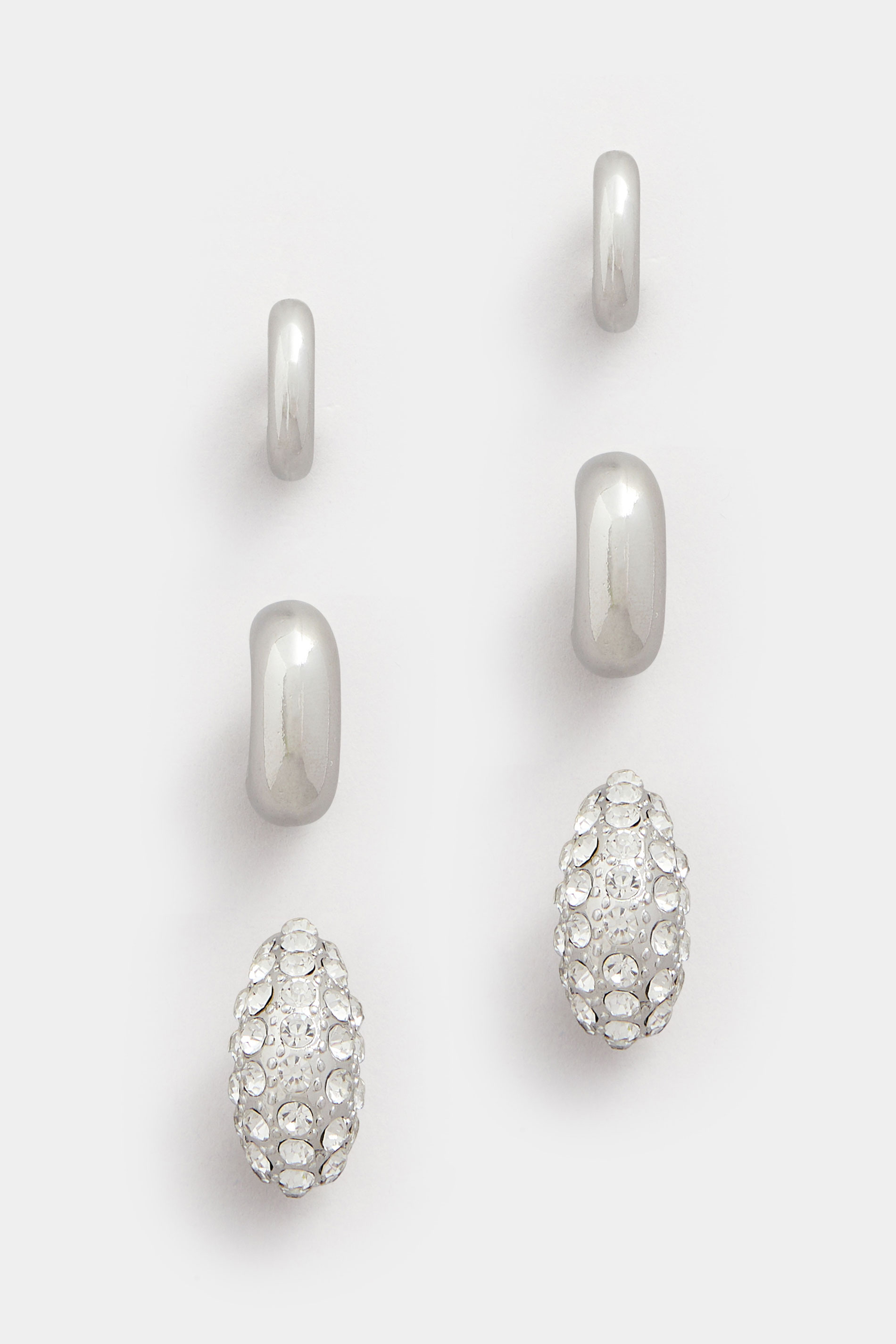 3 PACK Silver Tone Diamante Polished Hoop Earring Set | Yours Clothing 3