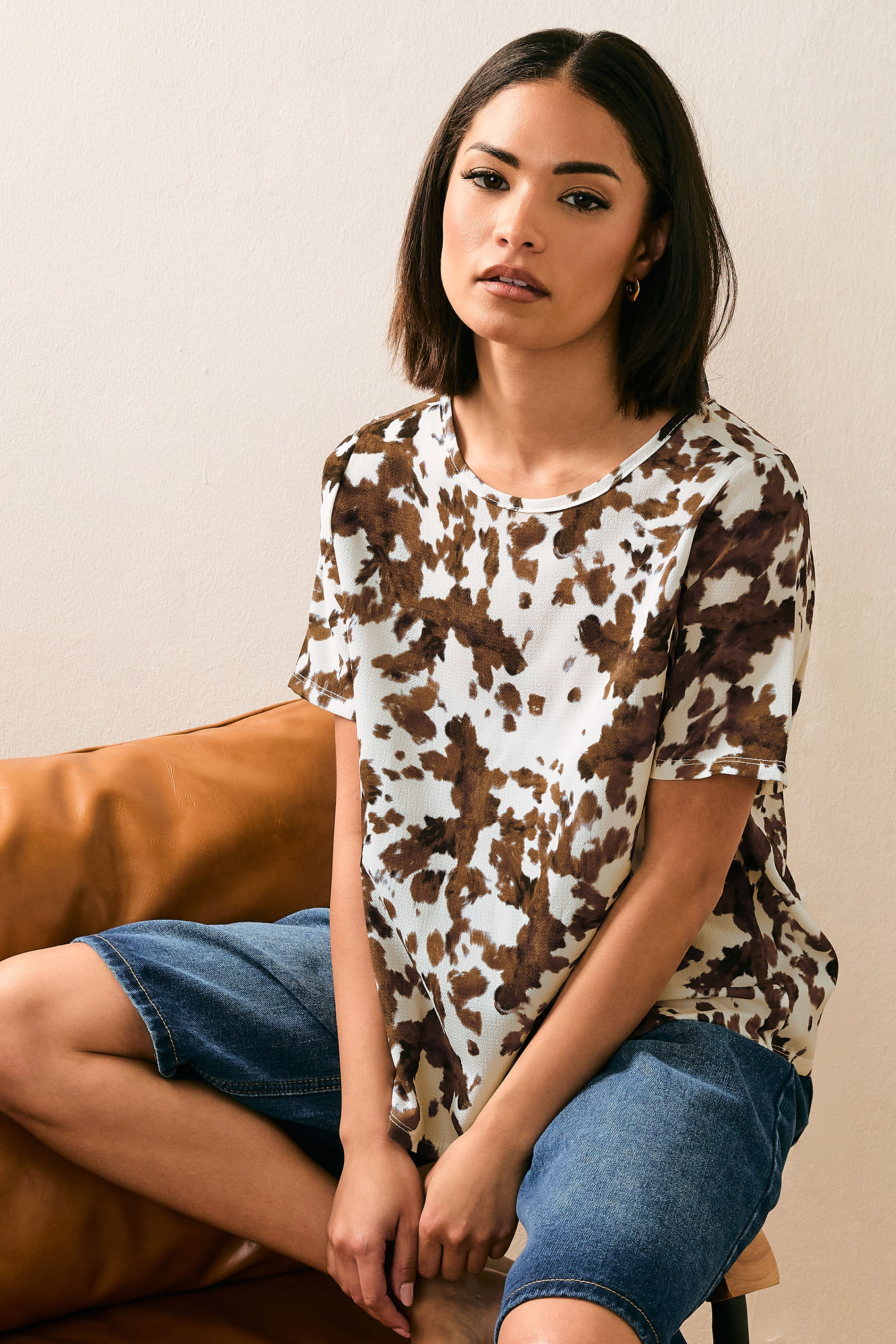 PixieGirl Petite Women's Brown Cow Print Tie Back Top | PixieGirl 4