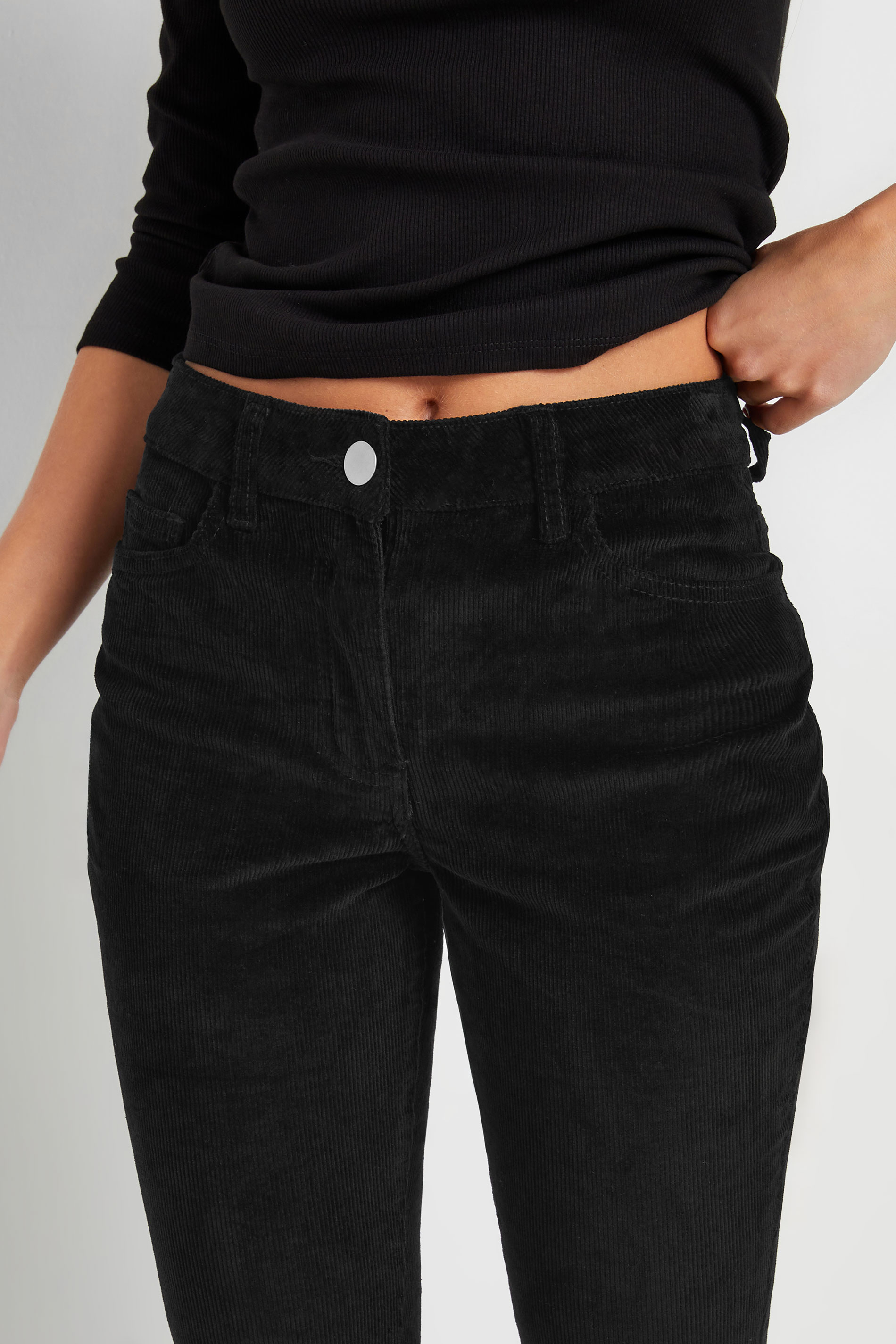 PixieGirl Petite Women's Black Cord Detail Flared Trousers | PixieGirl 4