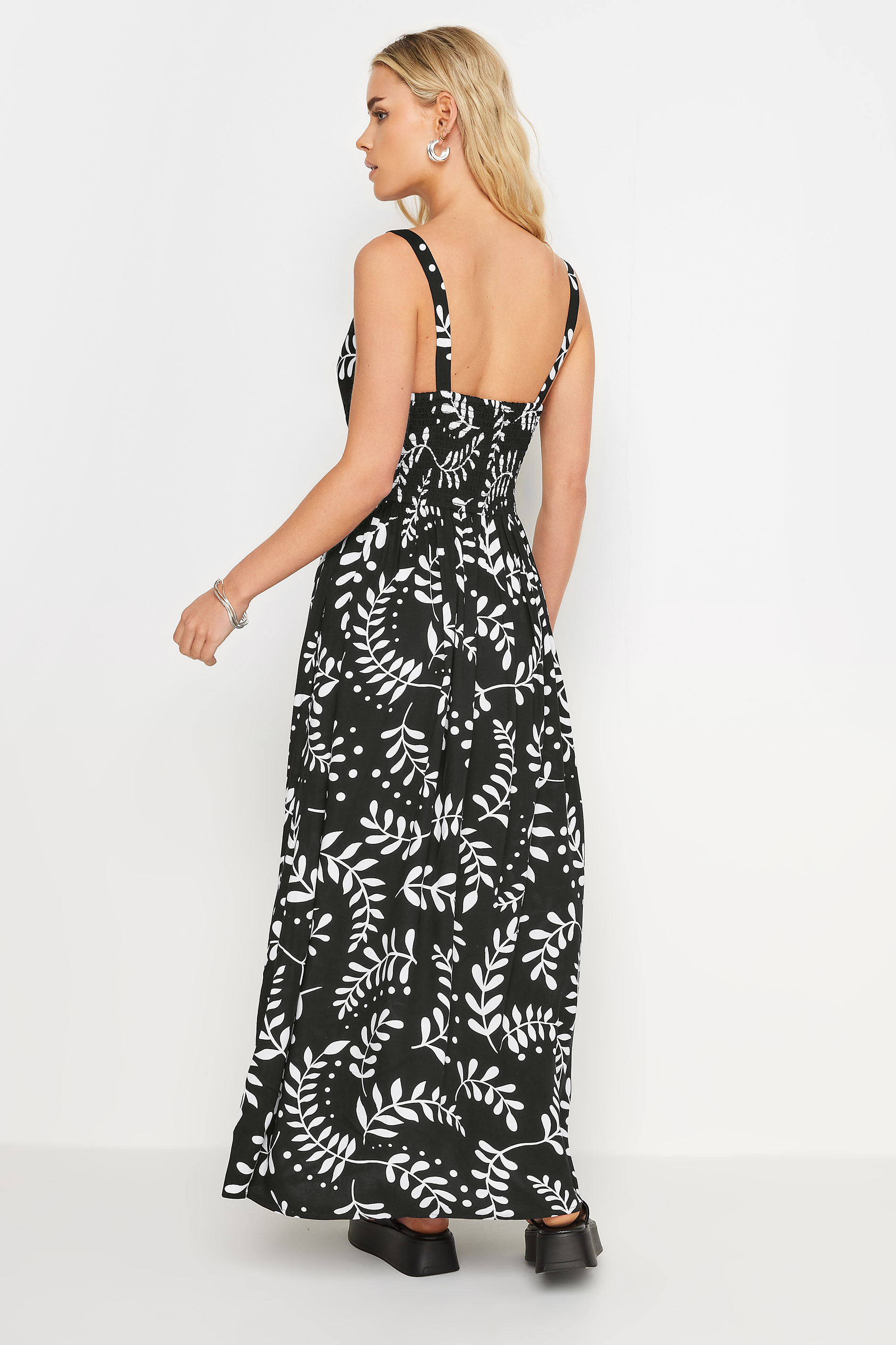 Petite Black Leaf Print Maxi Dress | PixieGirl 3