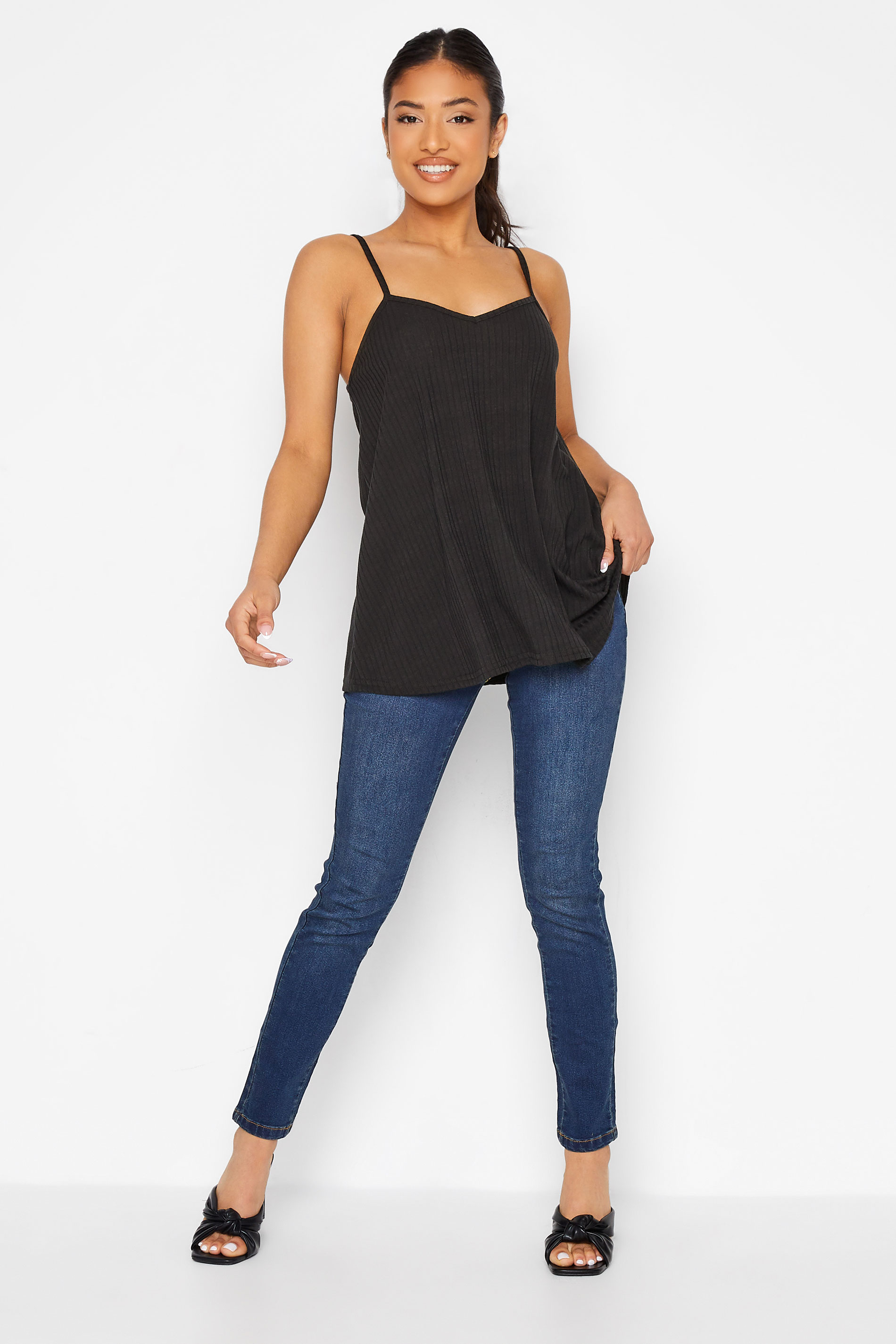 PixieGirl 2 PACK Petite Women's Black & White Ribbed Swing Vest Tops | PixieGirl 3