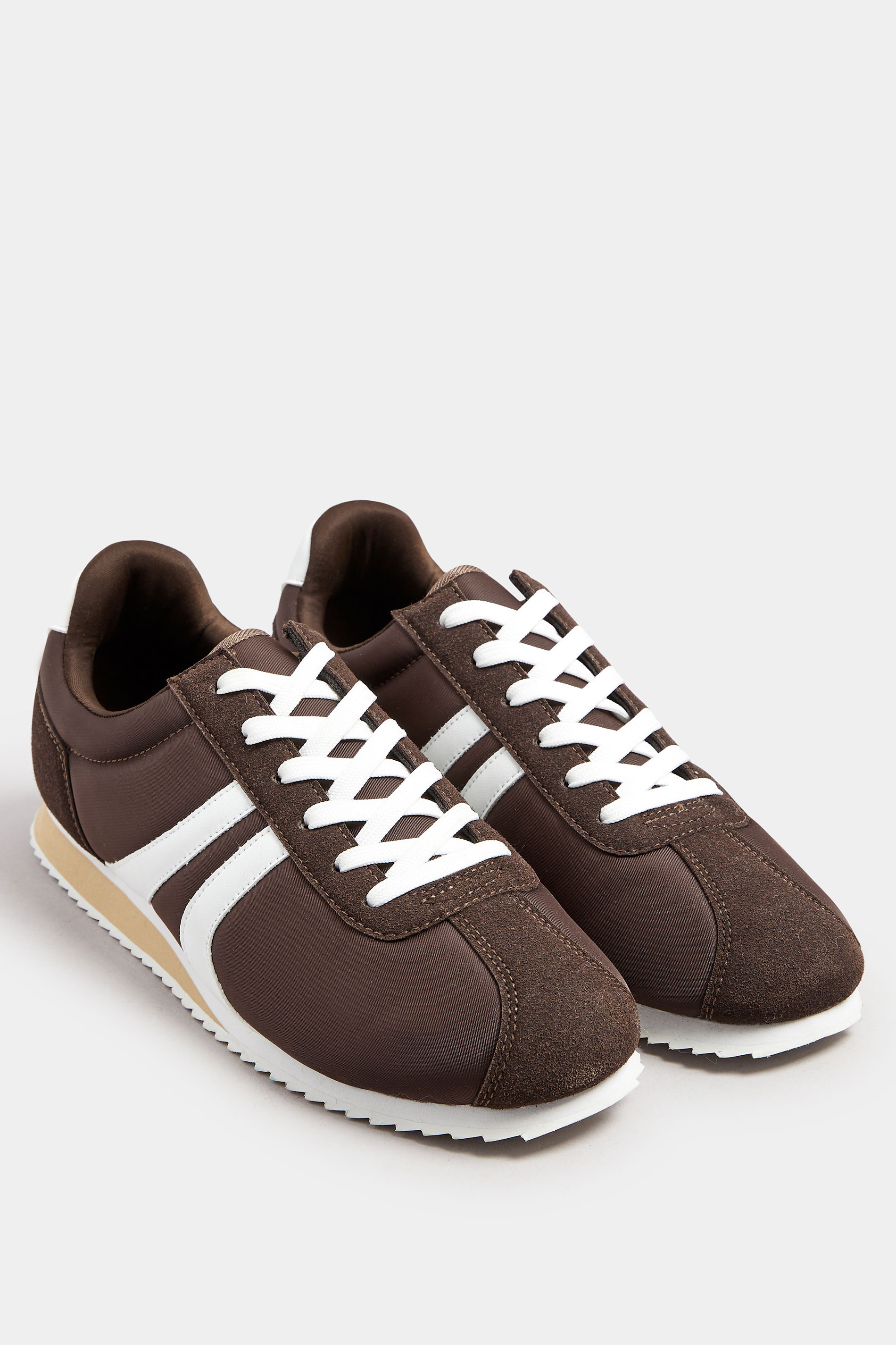 Brown Side Stripe Trainers in Extra Wide EEE Fit | Yours Clothing 2