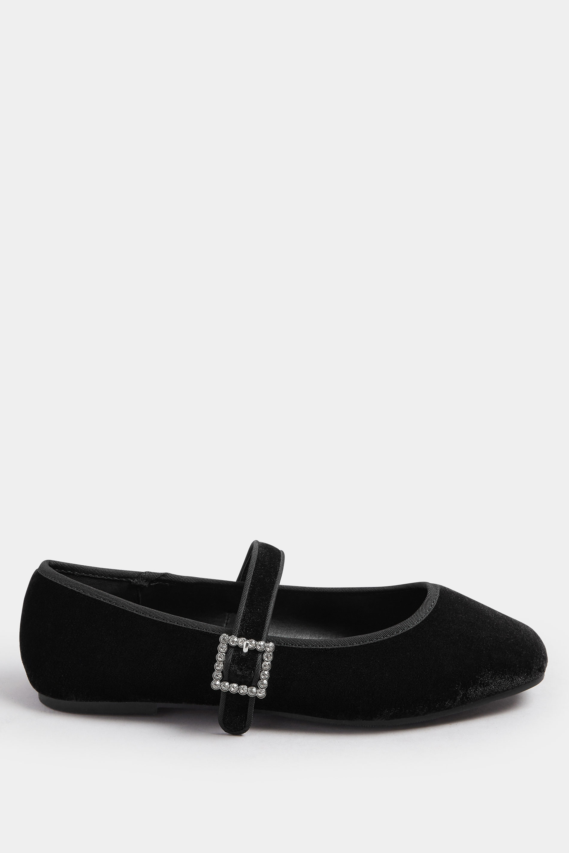 Black Velvet Diamante Buckle Mary Janes In Extra Wide EEE Fit | Yours Clothing 4