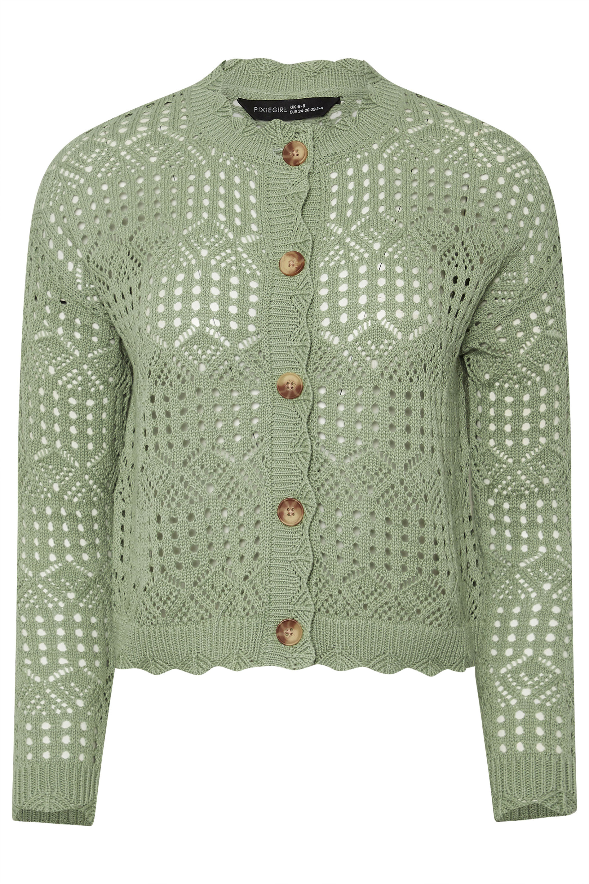 PixieGirl Sage Green Crochet Button Cardigan 6