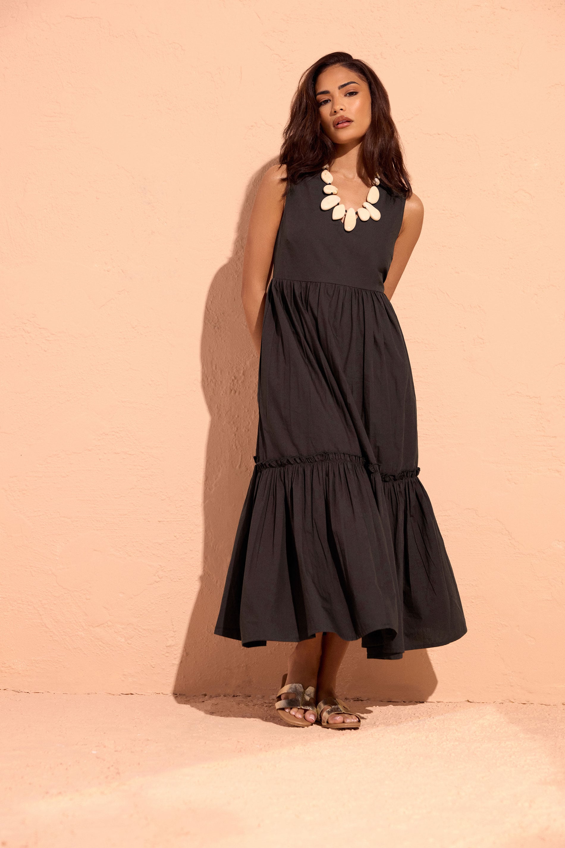 sachin and babi light blue dress Chocolate boohoo Cotton Poplin Halter Neck Pleated Midi Dress main image 1