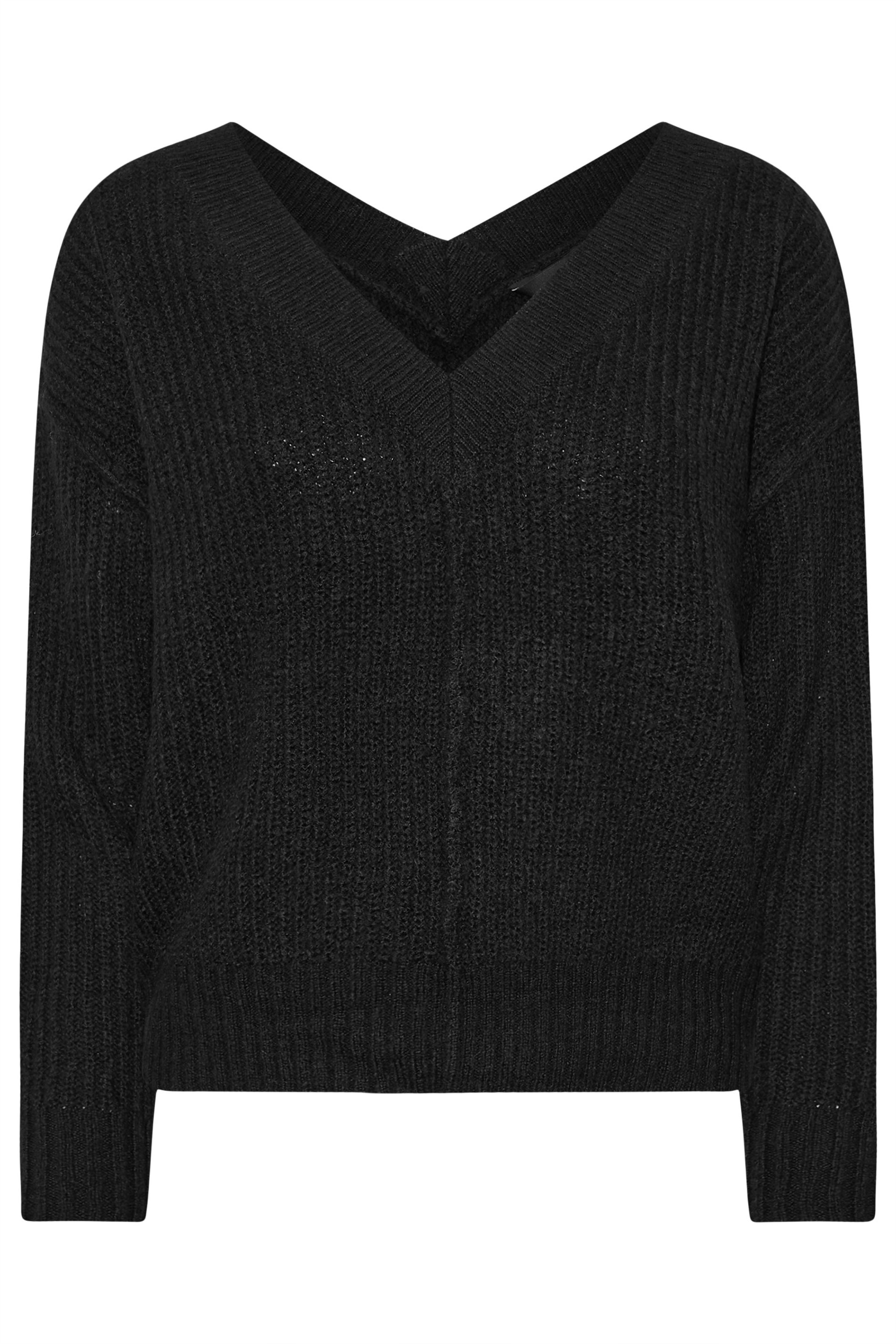 PixieGirl Petite Women's Black Knitted V-Neck Jumper | PixieGirl 5