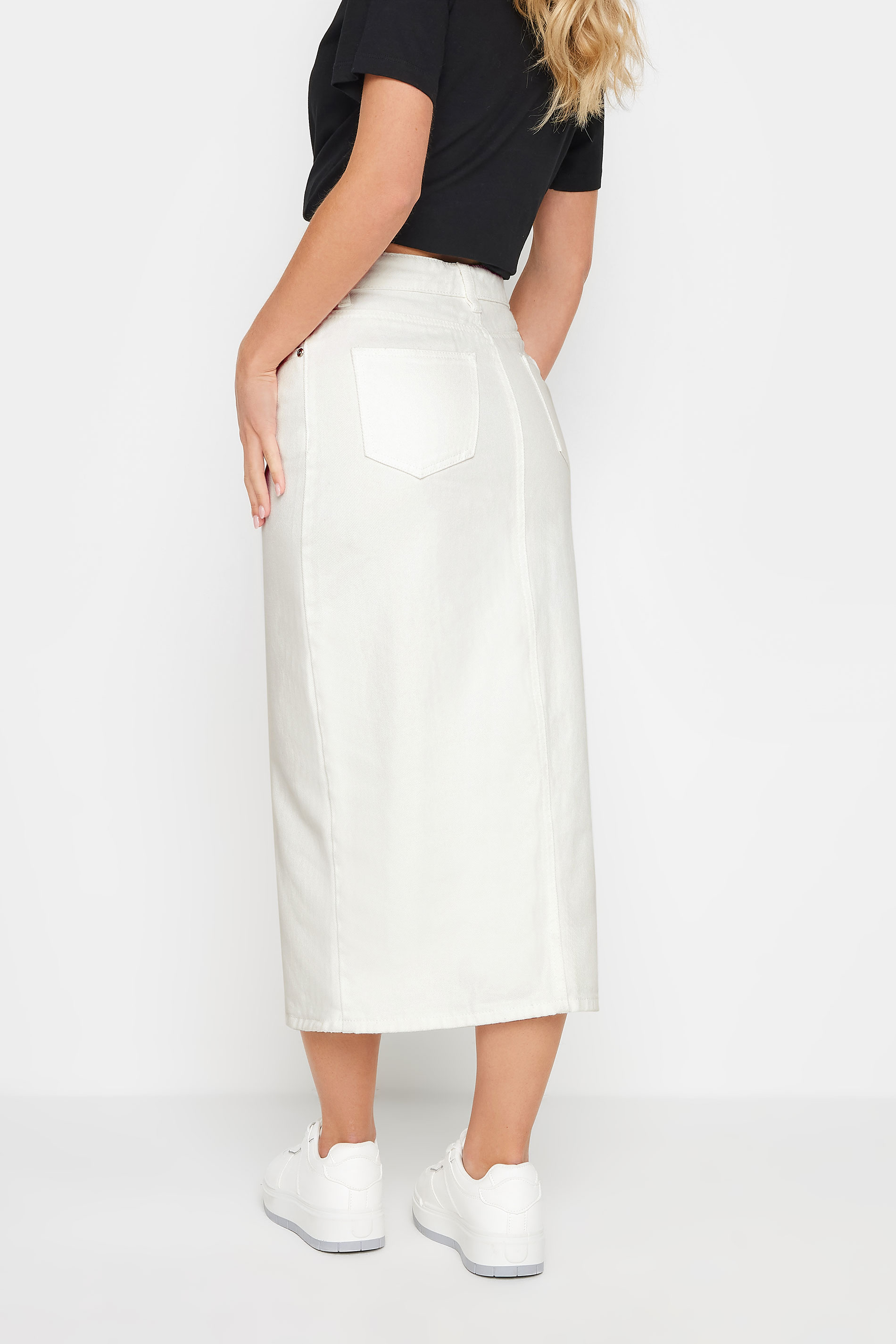 PixieGirl Petite Women's White Denim Split Midaxi Skirt | PixieGirl 3