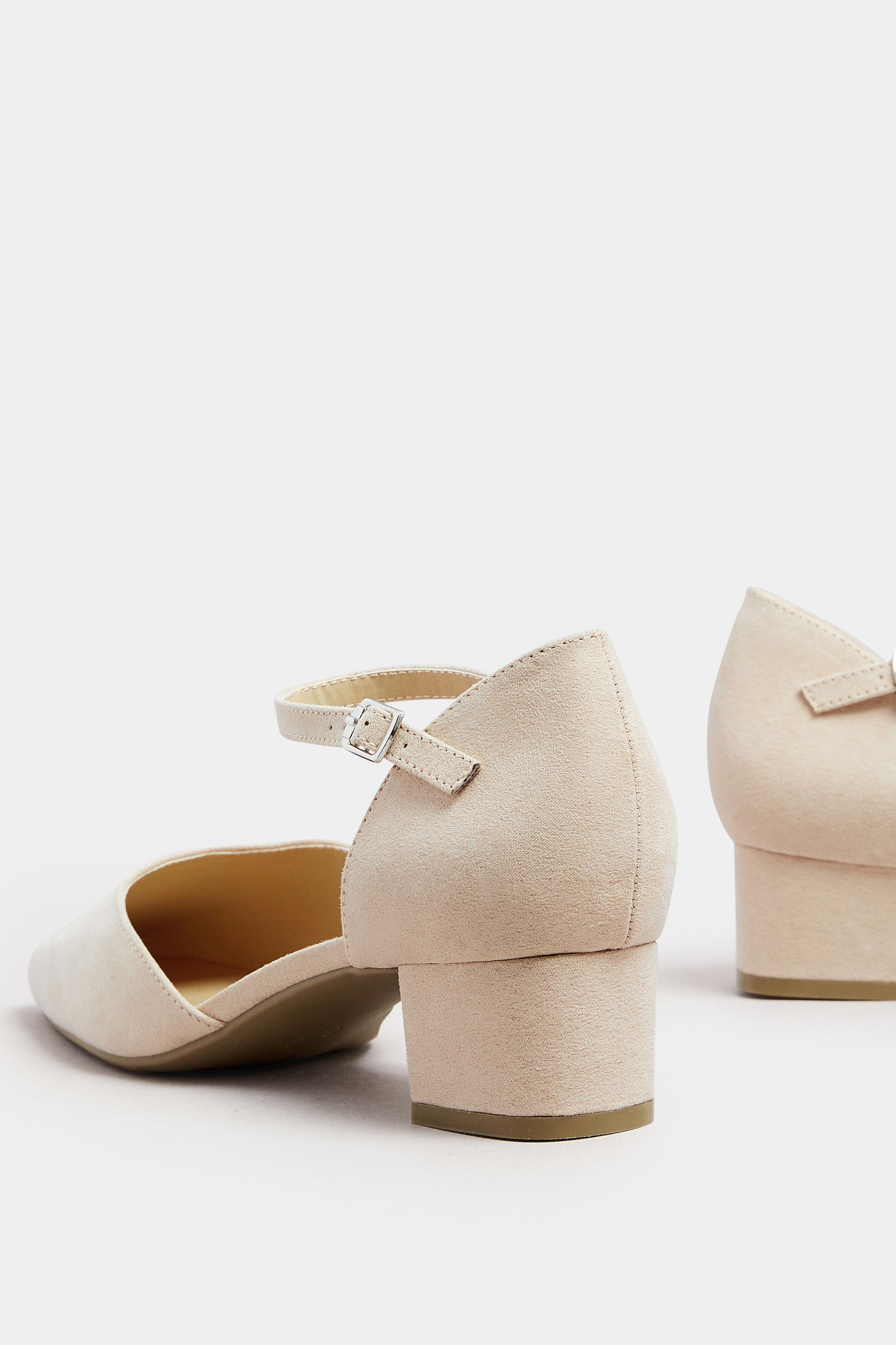 Nude Faux Suede Block Heel Court Shoes In Extra Wide EEE Fit | Yours Clothing 4