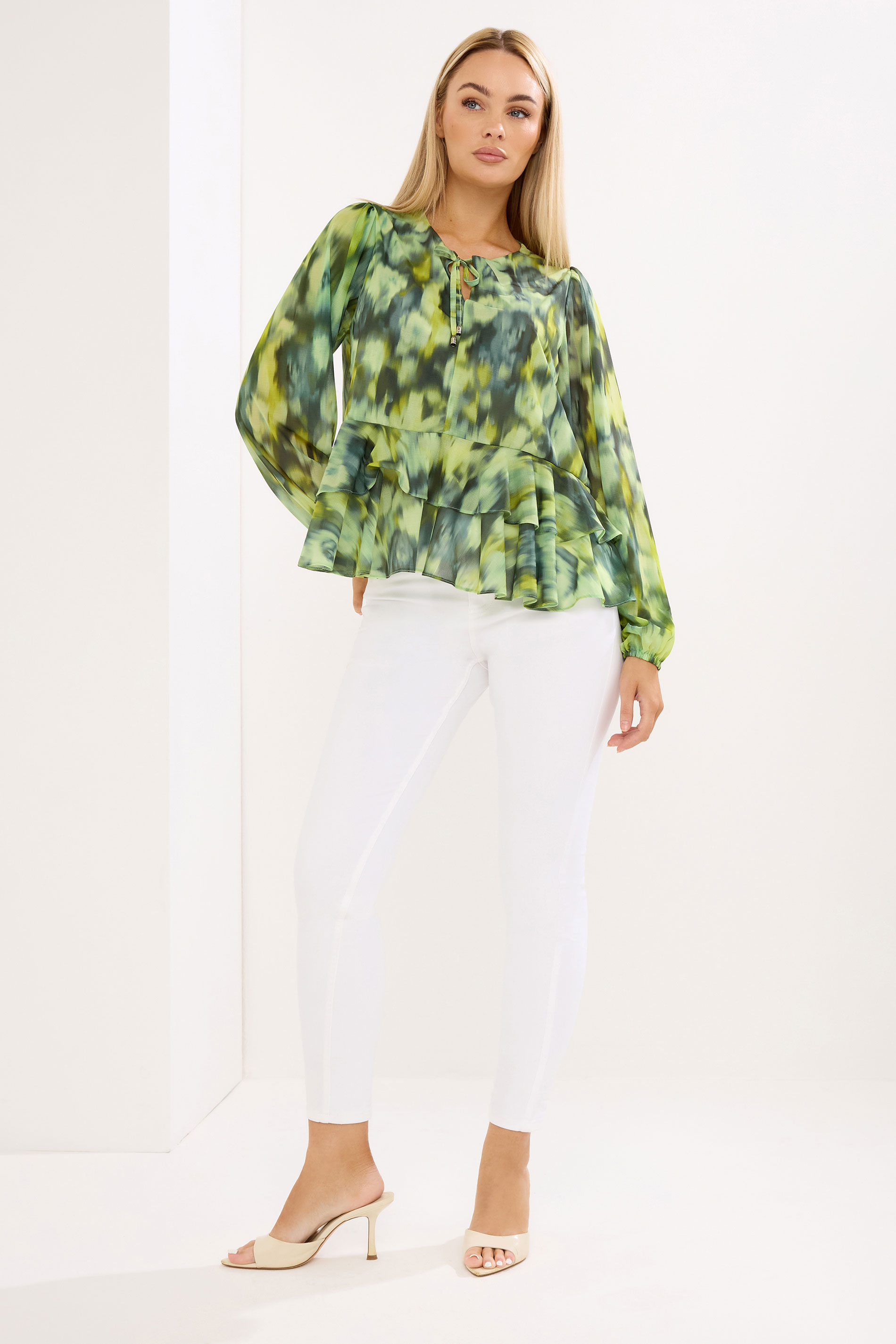 STAR Green Abstract Frill Hem Blouse | StarByJM 1