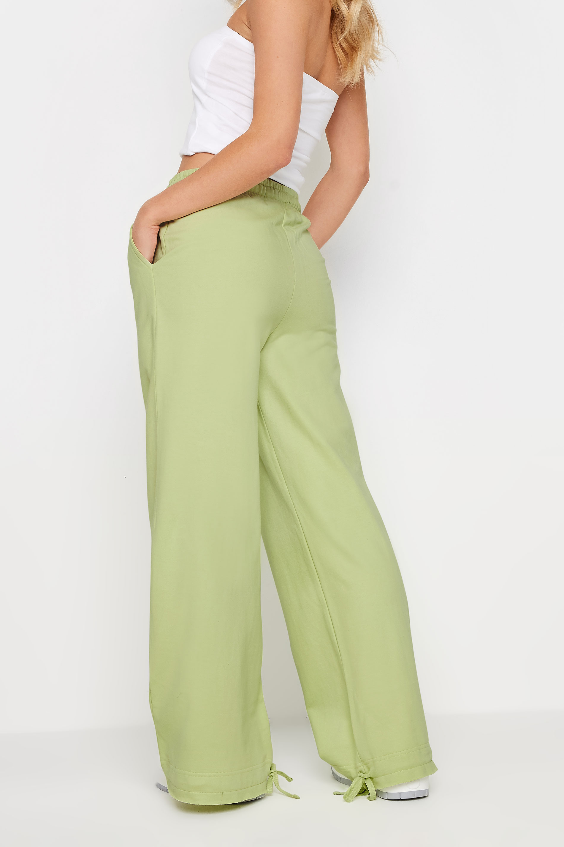 PixieGirl Petite Women's Lime Green Wide Leg Hem Detail Jogger | PixieGirl 4