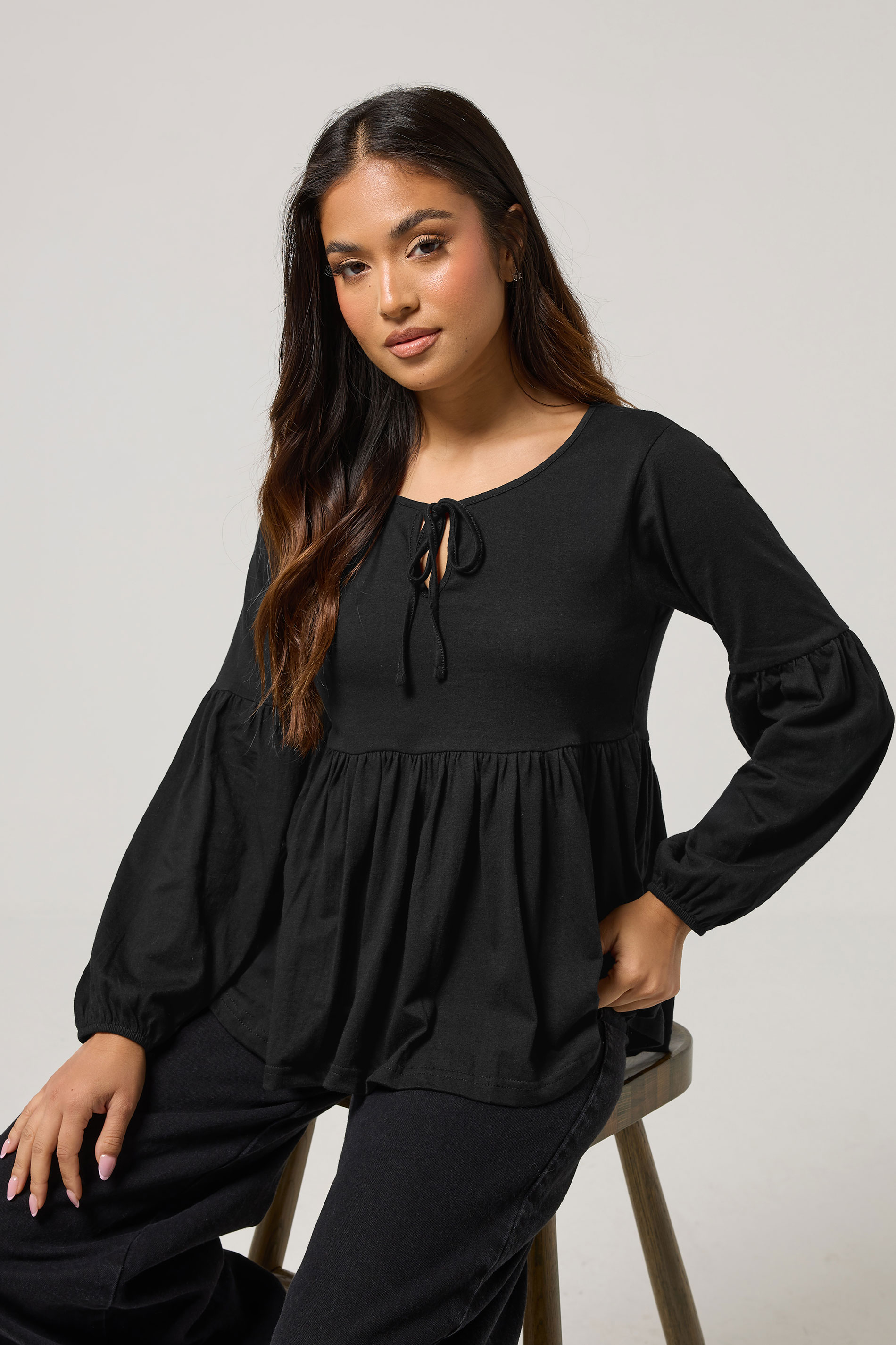 PixieGirl Petite Women's Black Tie Front Smock Top | PixieGirl 1
