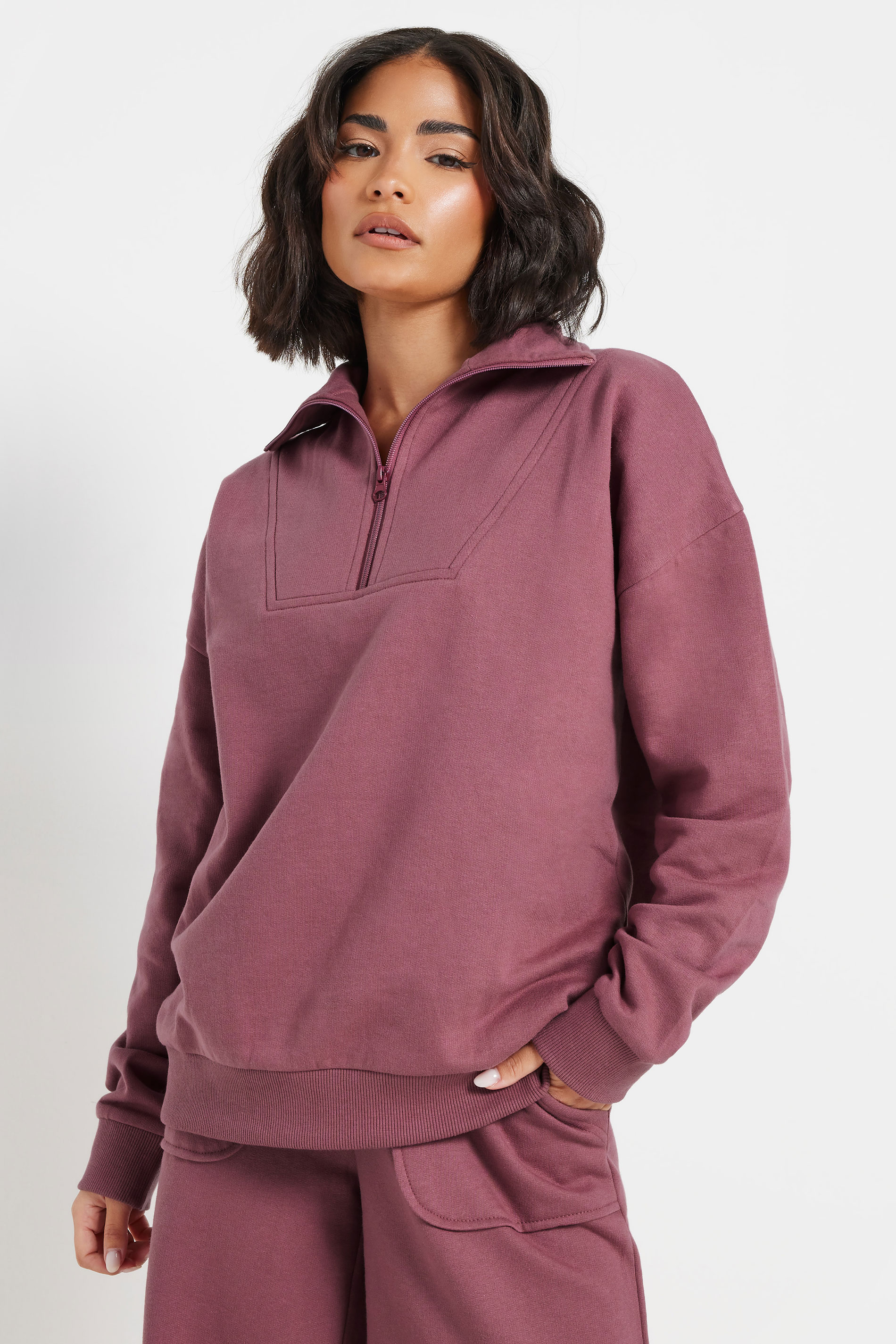PixieGirl Petite Women's Blush Pink Quarter Zip Sweatshirt | PixieGirl 1