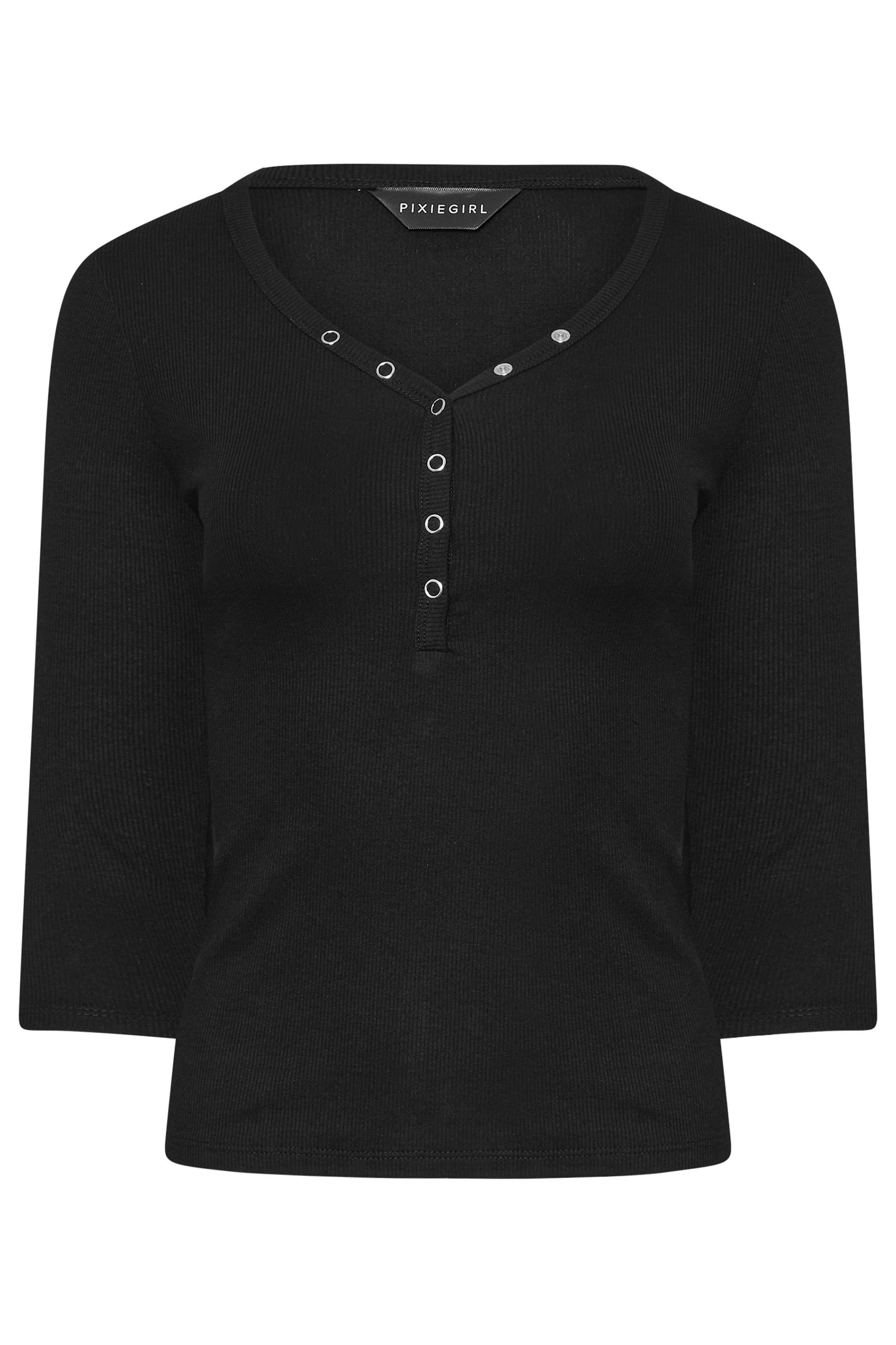 PixieGirl Petite Women's 2 PACK Black & Khaki Green Button Henley Tops | PixieGirl 9