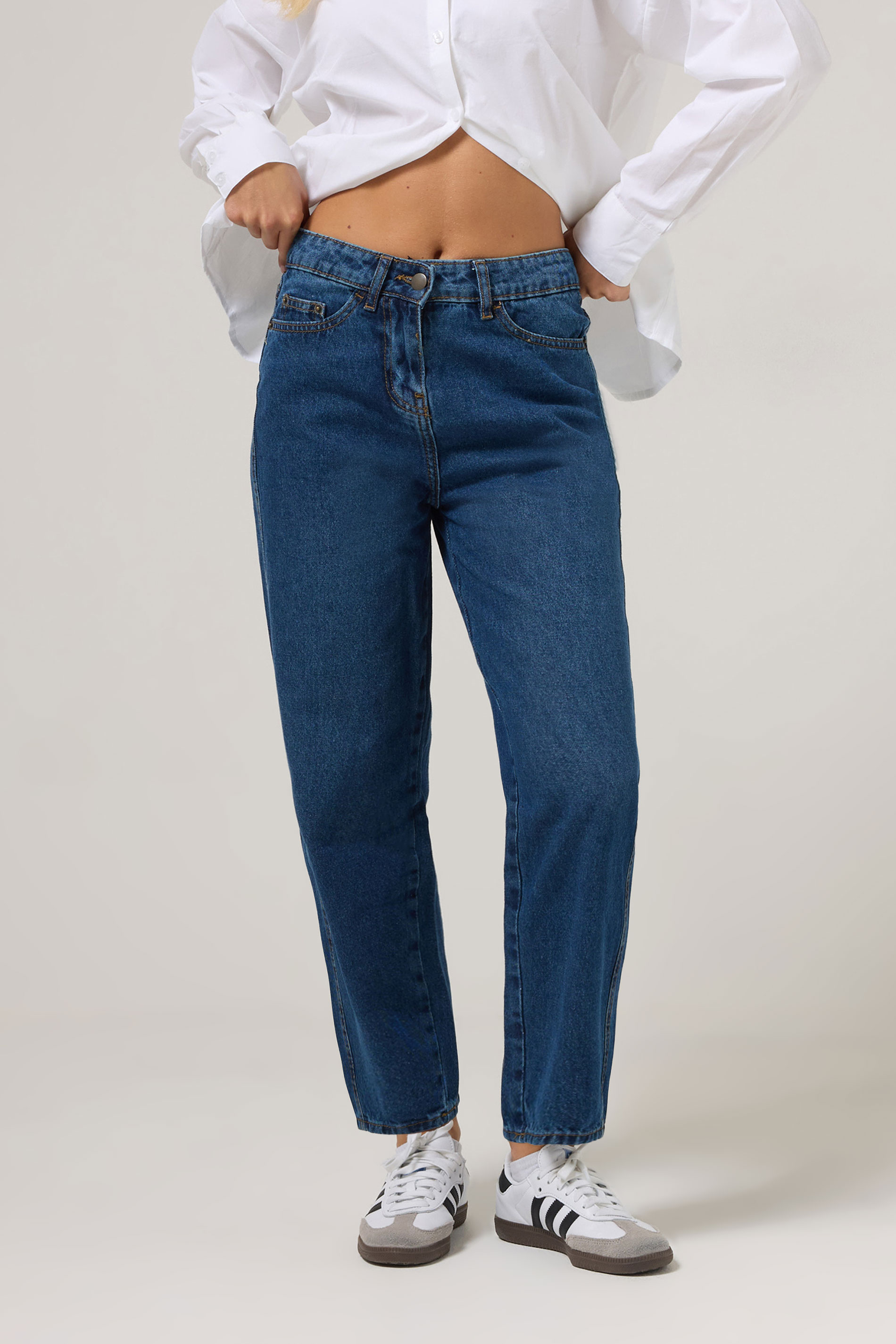 PixieGirl Petite Women's Dark Blue Non-Stretch Barrel Leg Jeans | PixieGirl 2