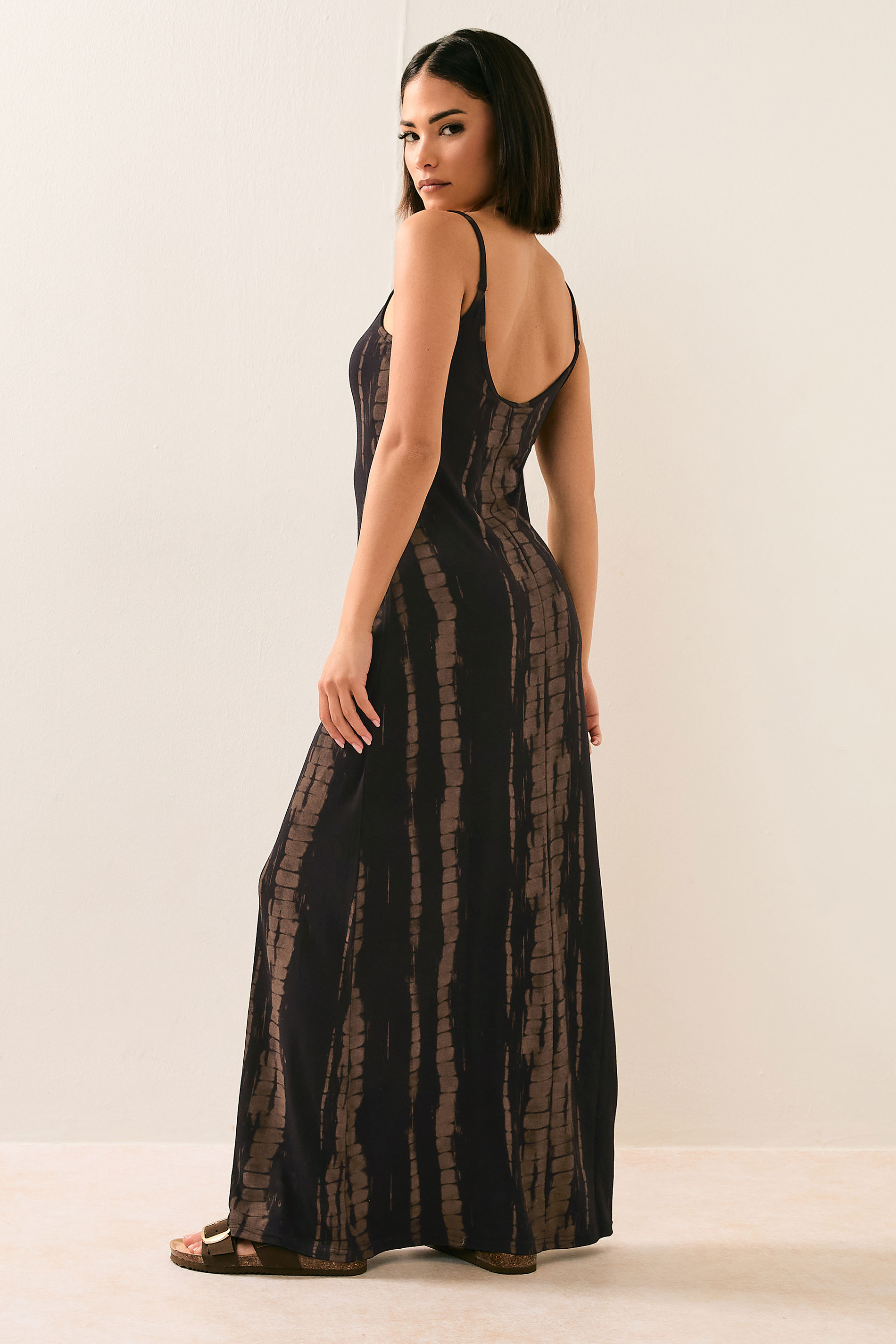 PixieGirl Petite Women's Black Tie Dye Strappy Maxi Dress | PixieGirl 5