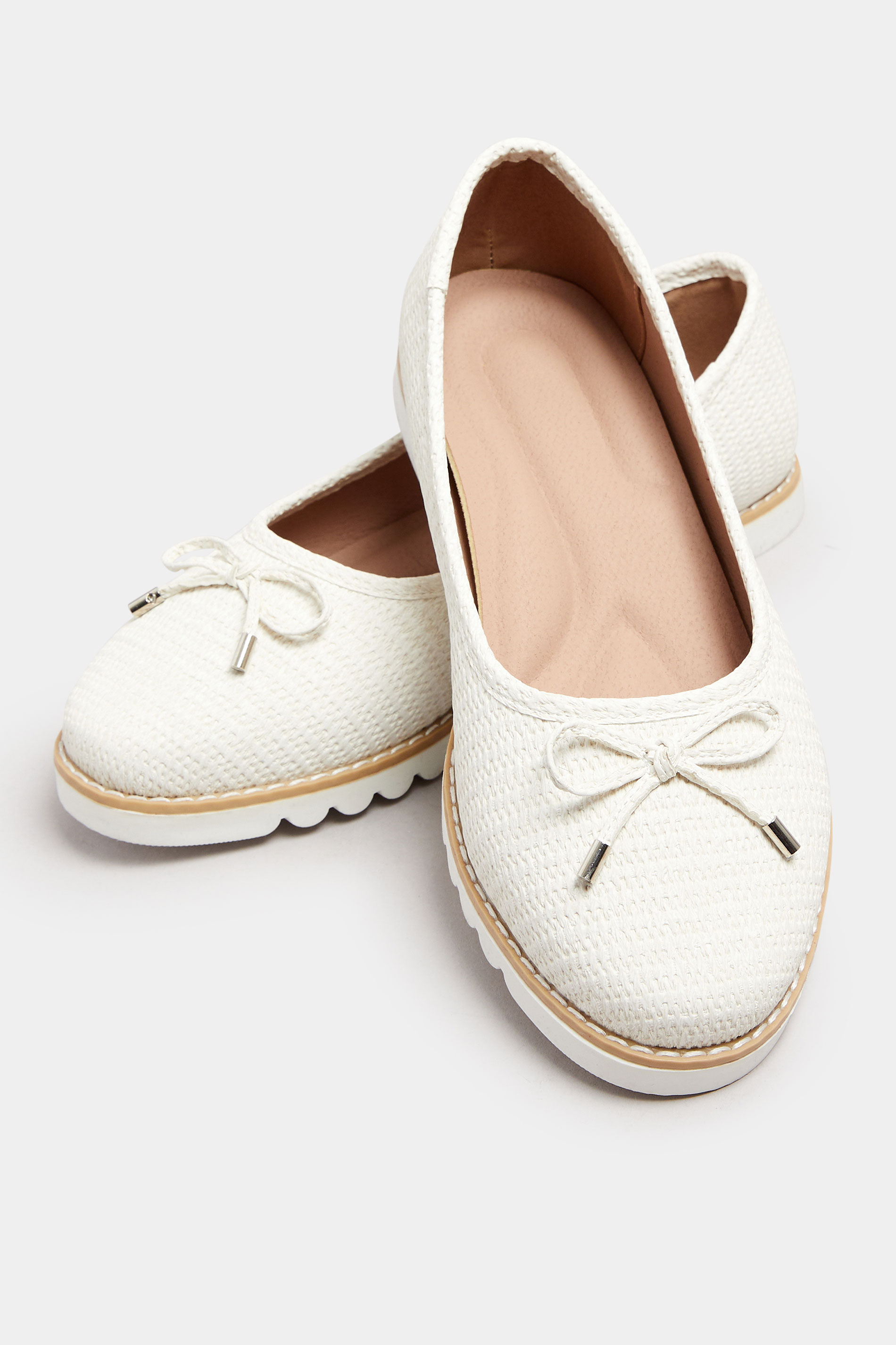 White Woven Ballerina Pumps In Wide E Fit & Extra Wide EEE Fit | Yours Clothing 5