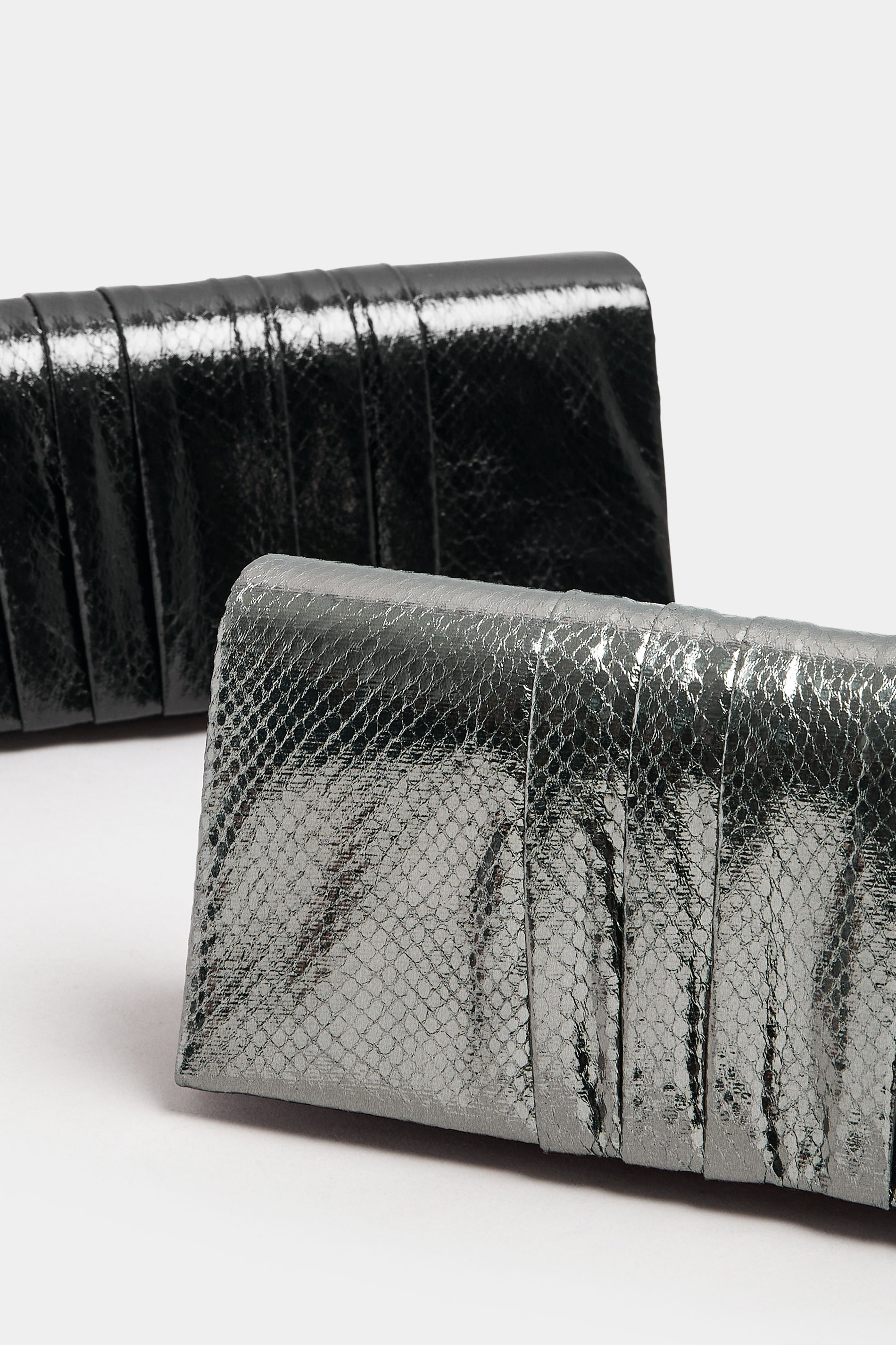 Silver Faux Leather Metallic Clutch Bag | Yours Clothing 7