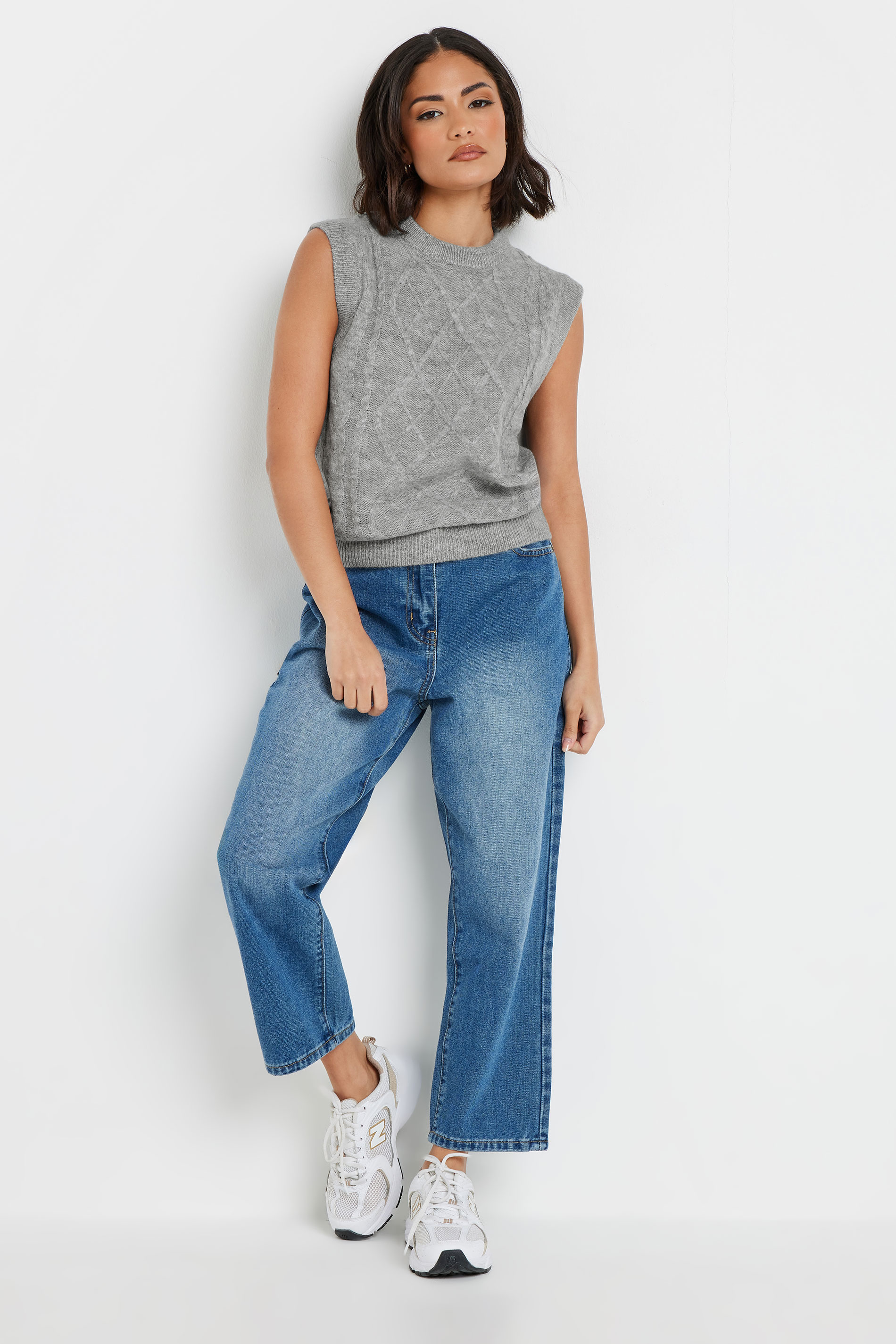 PixieGirl Petite Women's Grey Cable Knit Vest Top | PixieGirl 3