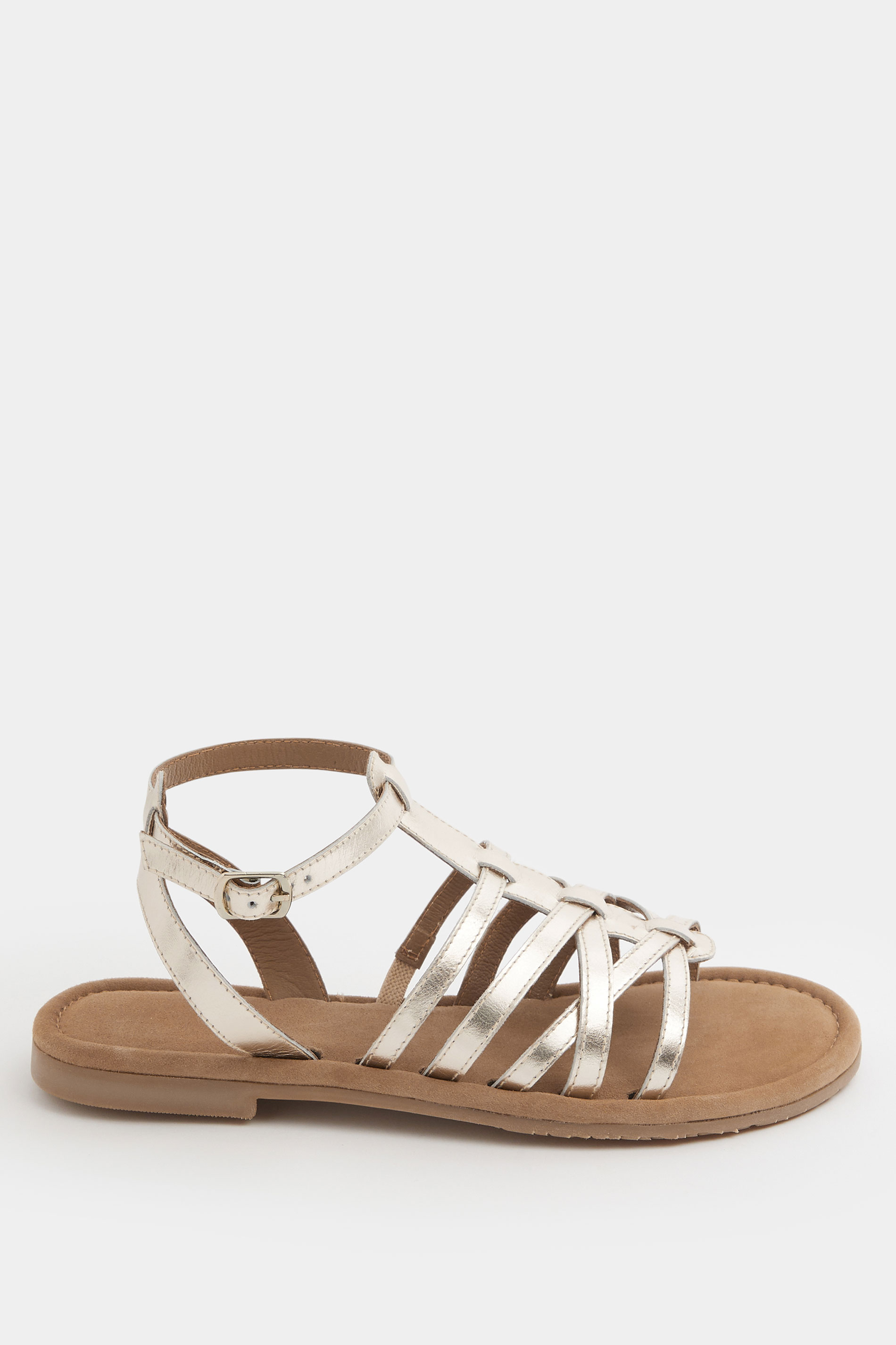 Gold Faux Leather Gladiator Sandals in Extra Wide E Fit | Yours Clothing 2